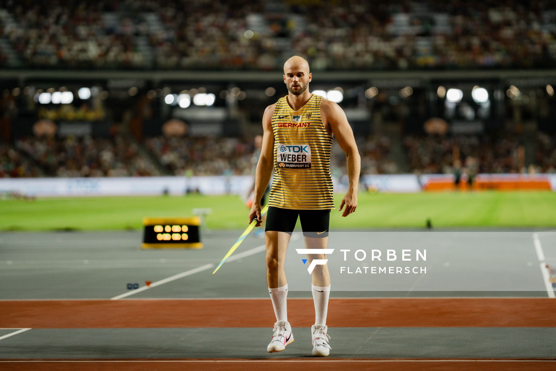 Julian Weber (GER/Germany) during the Javelin Throw on Day 9 of the World Athletics Championships Budapest 23 at the National Athletics Centre in Budapest, Hungary on August 27, 2023.