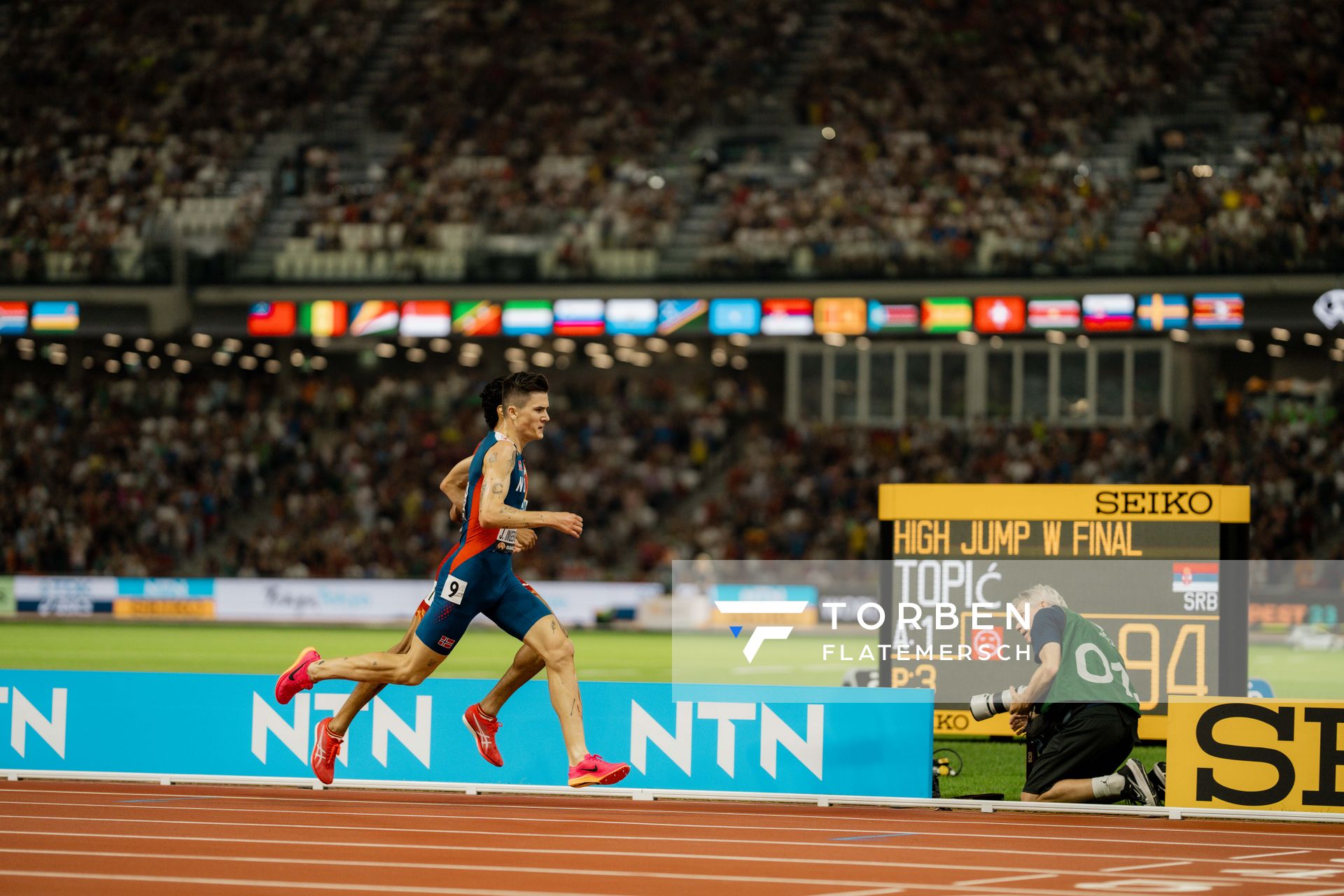 Jakob Ingebrigtsen (NOR/Norway) during the 5000 Metres on Day 9 of the World Athletics Championships Budapest 23 at the National Athletics Centre in Budapest, Hungary on August 27, 2023.