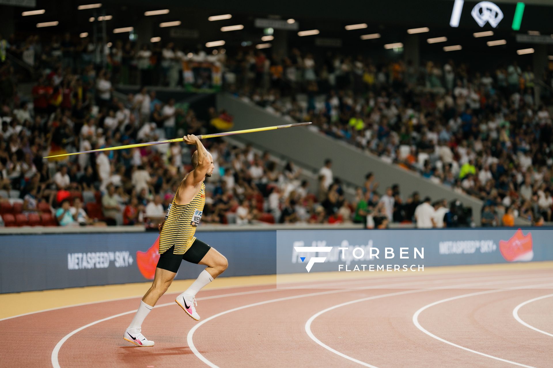 Julian Weber (GER/Germany) during the Javelin Throw on Day 9 of the World Athletics Championships Budapest 23 at the National Athletics Centre in Budapest, Hungary on August 27, 2023.