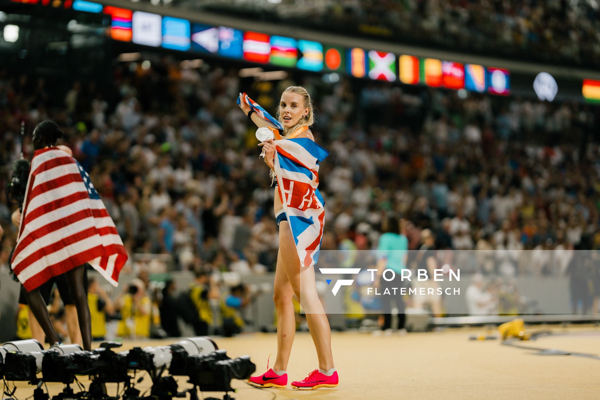 Keely Hodgkinson (GBR/Great Britain & N.I.) during the 800 Metres on Day 9 of the World Athletics Championships Budapest 23 at the National Athletics Centre in Budapest, Hungary on August 27, 2023.