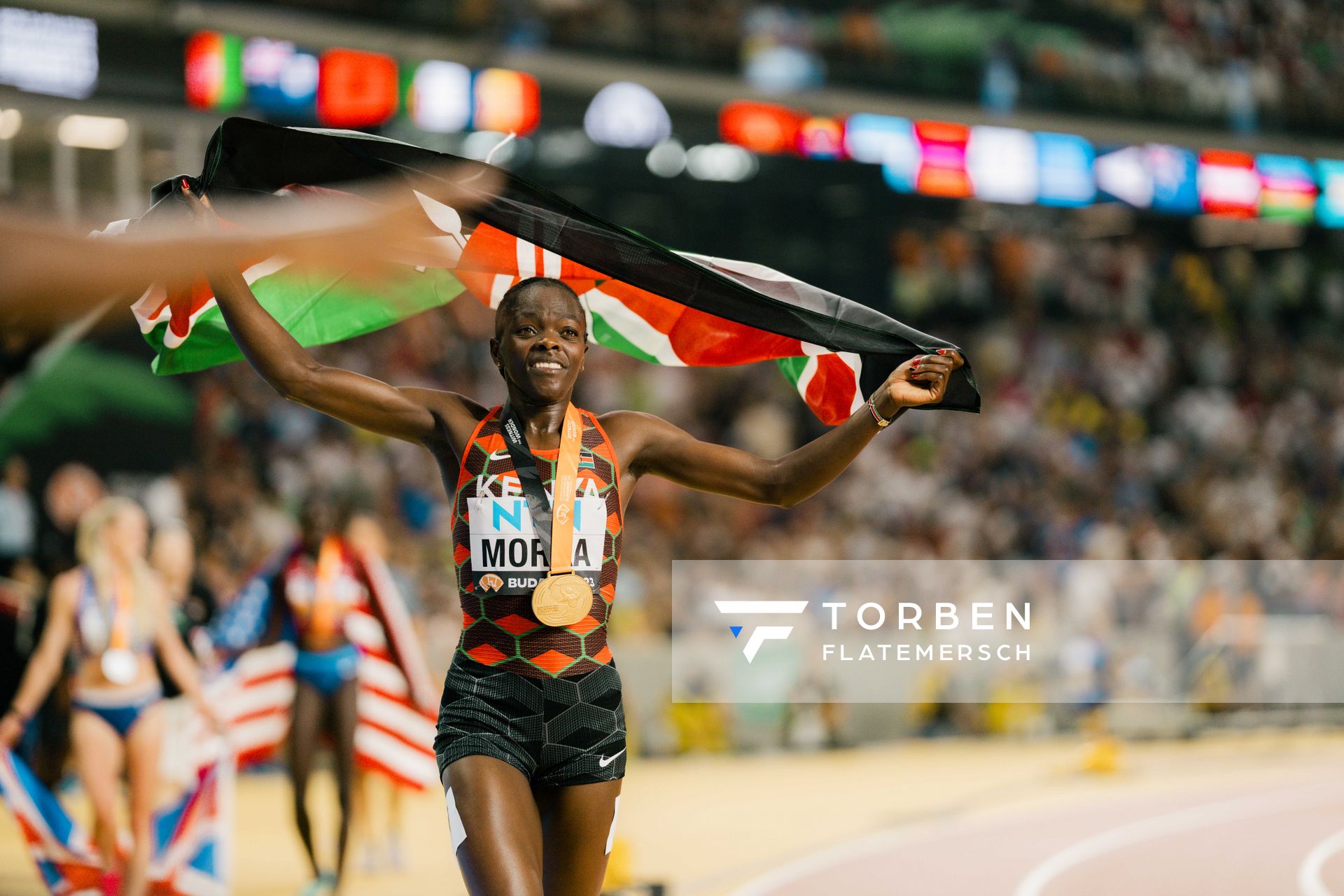 Mary Moraa (KEN/Kenya) during the 800 Metres on Day 9 of the World Athletics Championships Budapest 23 at the National Athletics Centre in Budapest, Hungary on August 27, 2023.