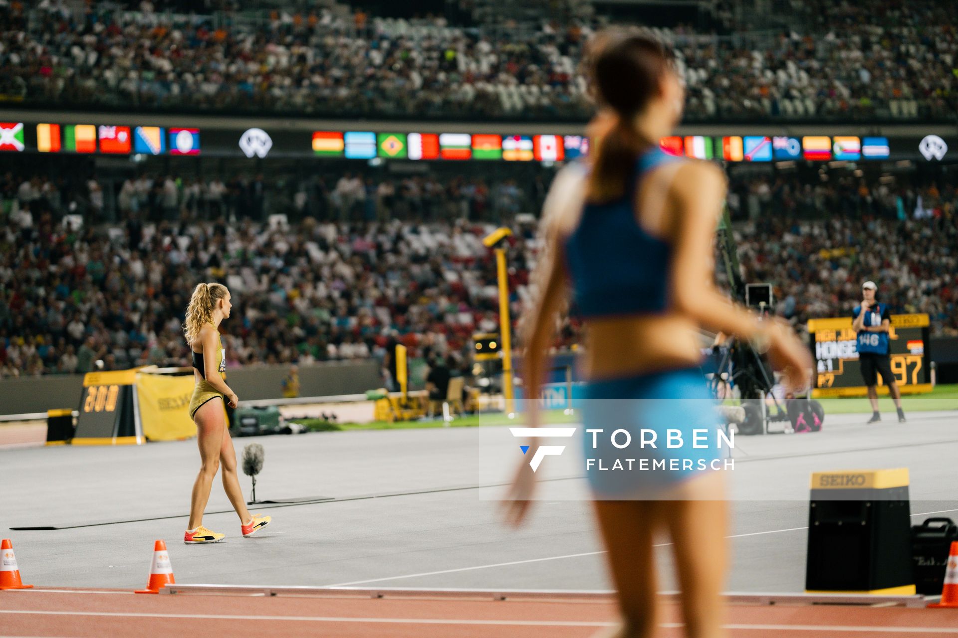 Christina Honsel (GER/Germany) during the High Jump on Day 9 of the World Athletics Championships Budapest 23 at the National Athletics Centre in Budapest, Hungary on August 27, 2023.