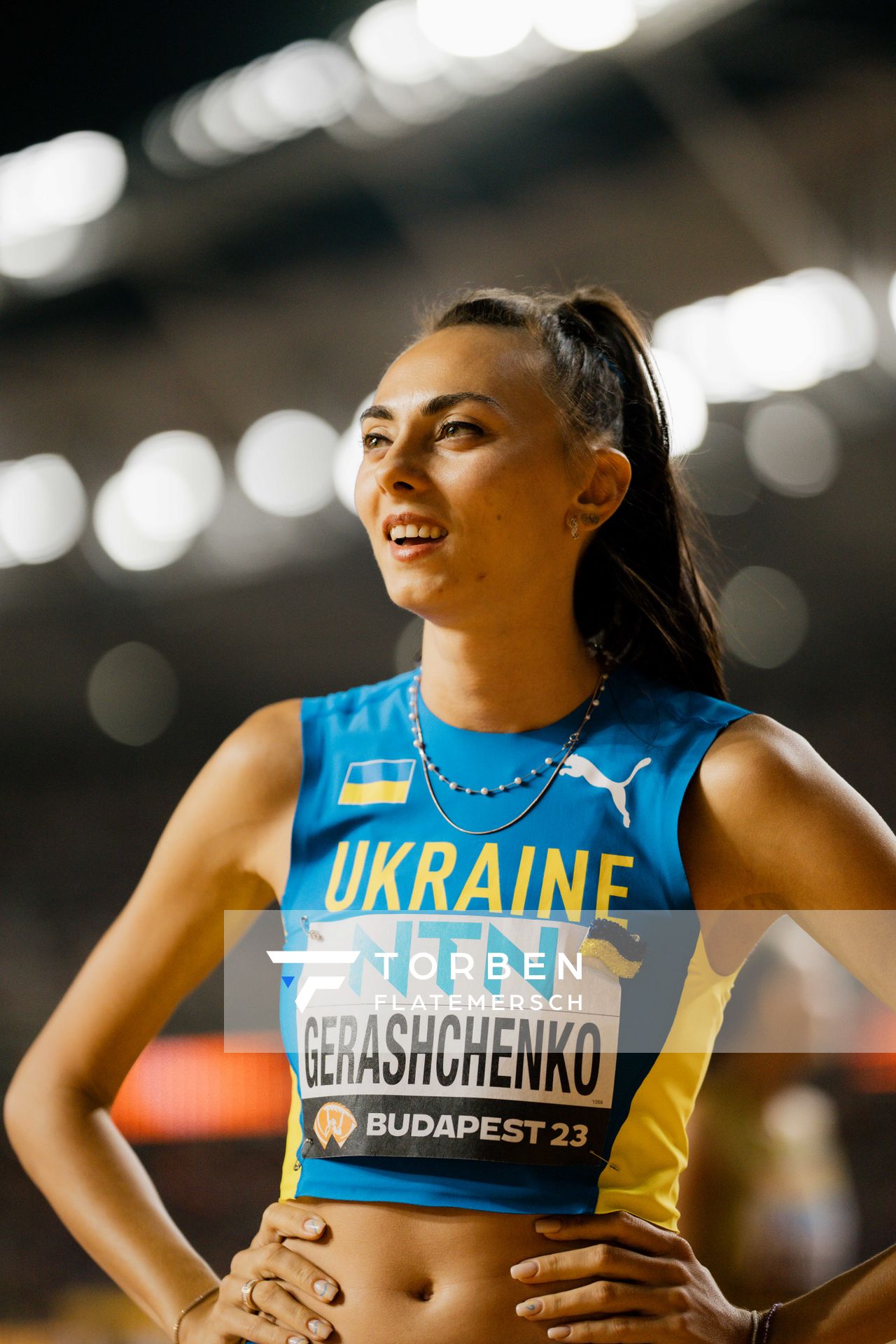 Iryna Gerashchenko (UKR/Ukraine) during the High Jump Final on Day 9 of the World Athletics Championships Budapest 23 at the National Athletics Centre in Budapest, Hungary on August 27, 2023.