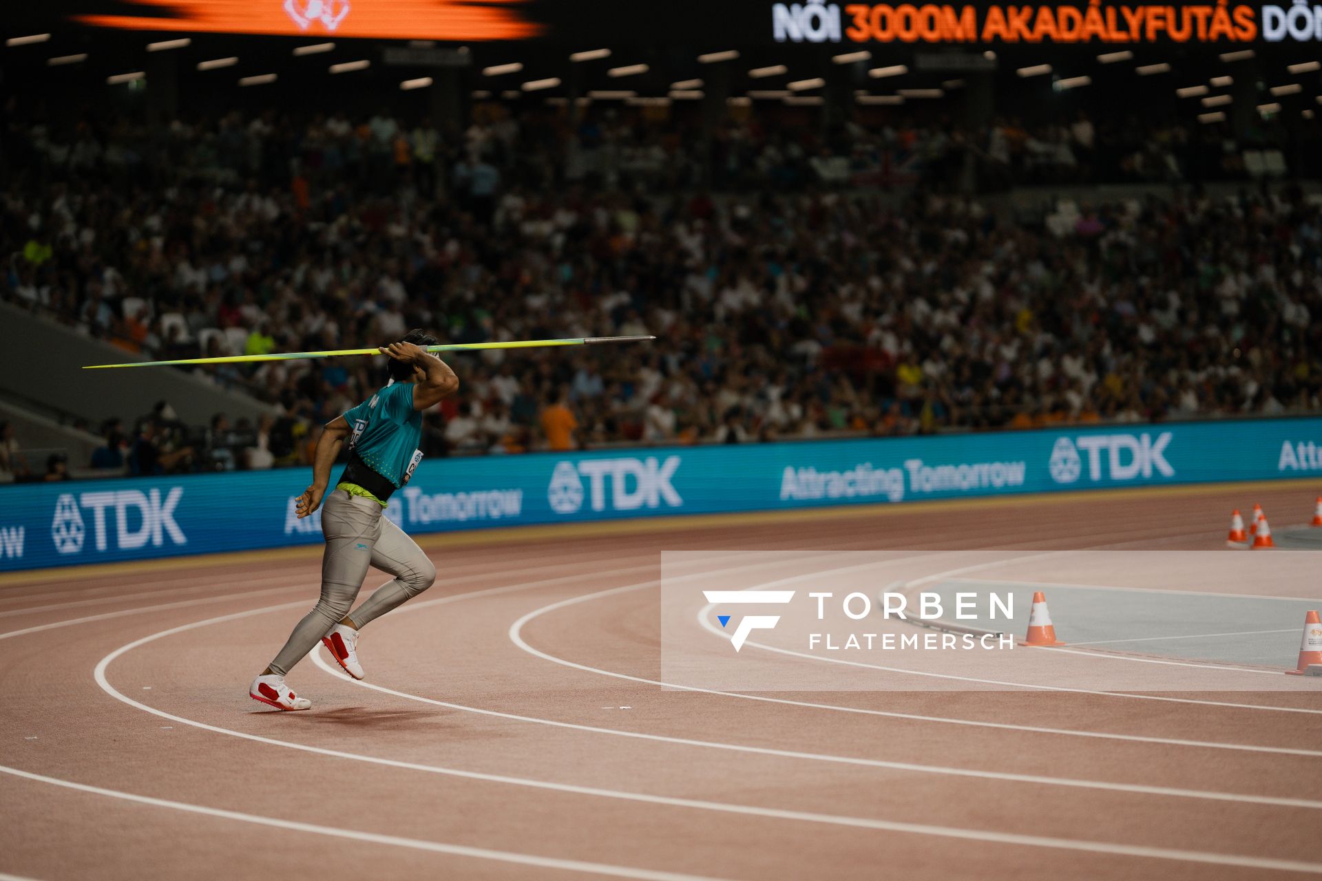 Neeraj Chopra (IND/India) during the Javelin Throw on Day 9 of the World Athletics Championships Budapest 23 at the National Athletics Centre in Budapest, Hungary on August 27, 2023.