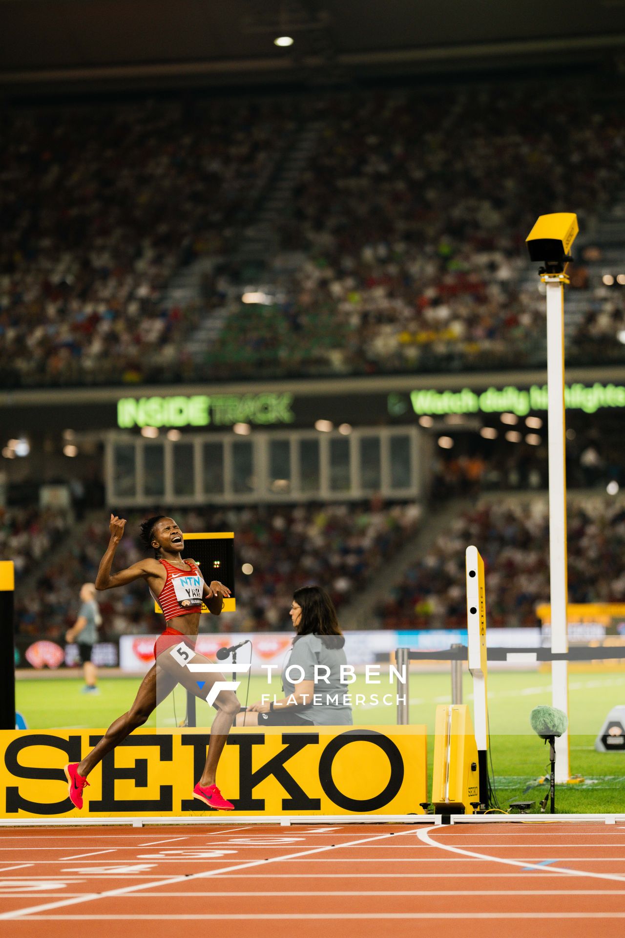 Winfred Mutile Yavi (BRN/Bahrain) during the 3000 Metres Steeplechase on Day 9 of the World Athletics Championships Budapest 23 at the National Athletics Centre in Budapest, Hungary on August 27, 2023.