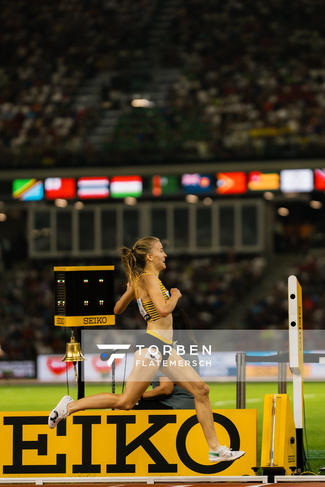 Olivia Gürth (GER/Germany) during the 3000 Metres Steeplechase on Day 9 of the World Athletics Championships Budapest 23 at the National Athletics Centre in Budapest, Hungary on August 27, 2023.