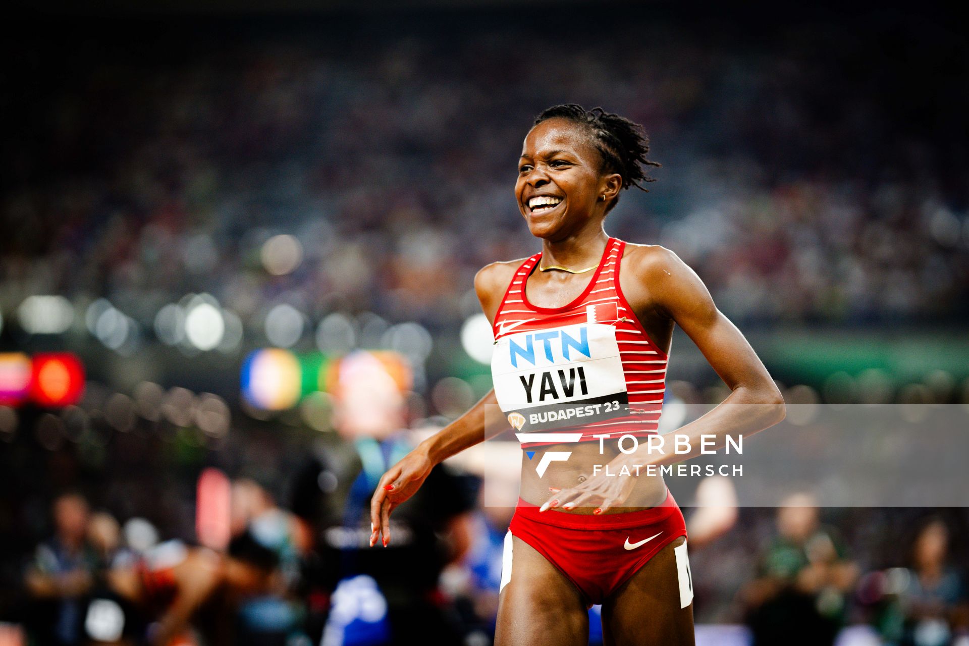 Winfred Mutile Yavi (BRN/Bahrain) during the 3000 Metres Steeplechase Final on Day 9 of the World Athletics Championships Budapest 23 at the National Athletics Centre in Budapest, Hungary on August 27, 2023.