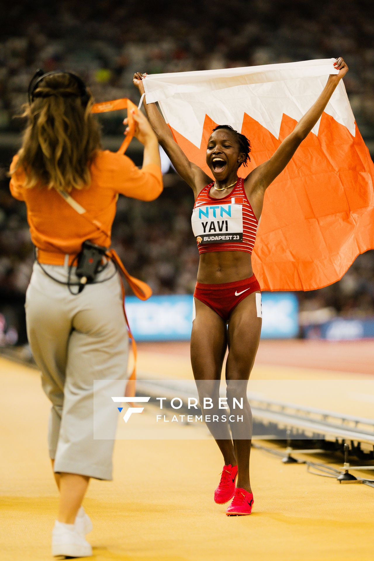 Winfred Mutile Yavi (BRN/Bahrain) during the 3000 Metres Steeplechase on Day 9 of the World Athletics Championships Budapest 23 at the National Athletics Centre in Budapest, Hungary on August 27, 2023.