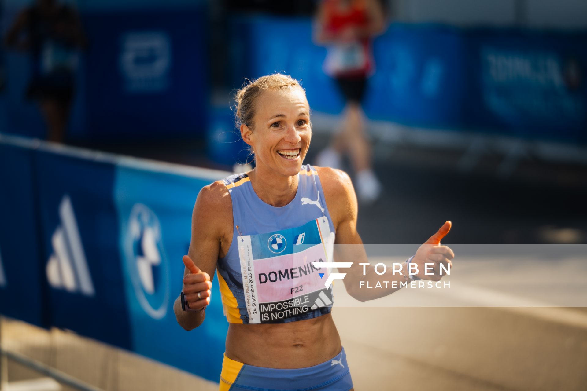 Domenika Mayer (GER/ Germany) im Ziel am 24.09.2023 beim Berlin Marathon in Berlin