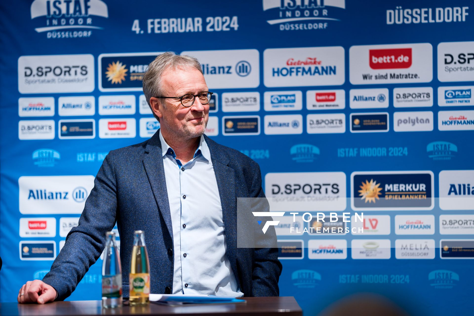 Martin Seeber (Meeting-Direktor ISTAF INDOOR) während der internationalen Pressekonferenz zum 4. ISTAF INDOOR Düsseldorf am 02.02.2024 im Meliá Hotel in Düsseldorf
