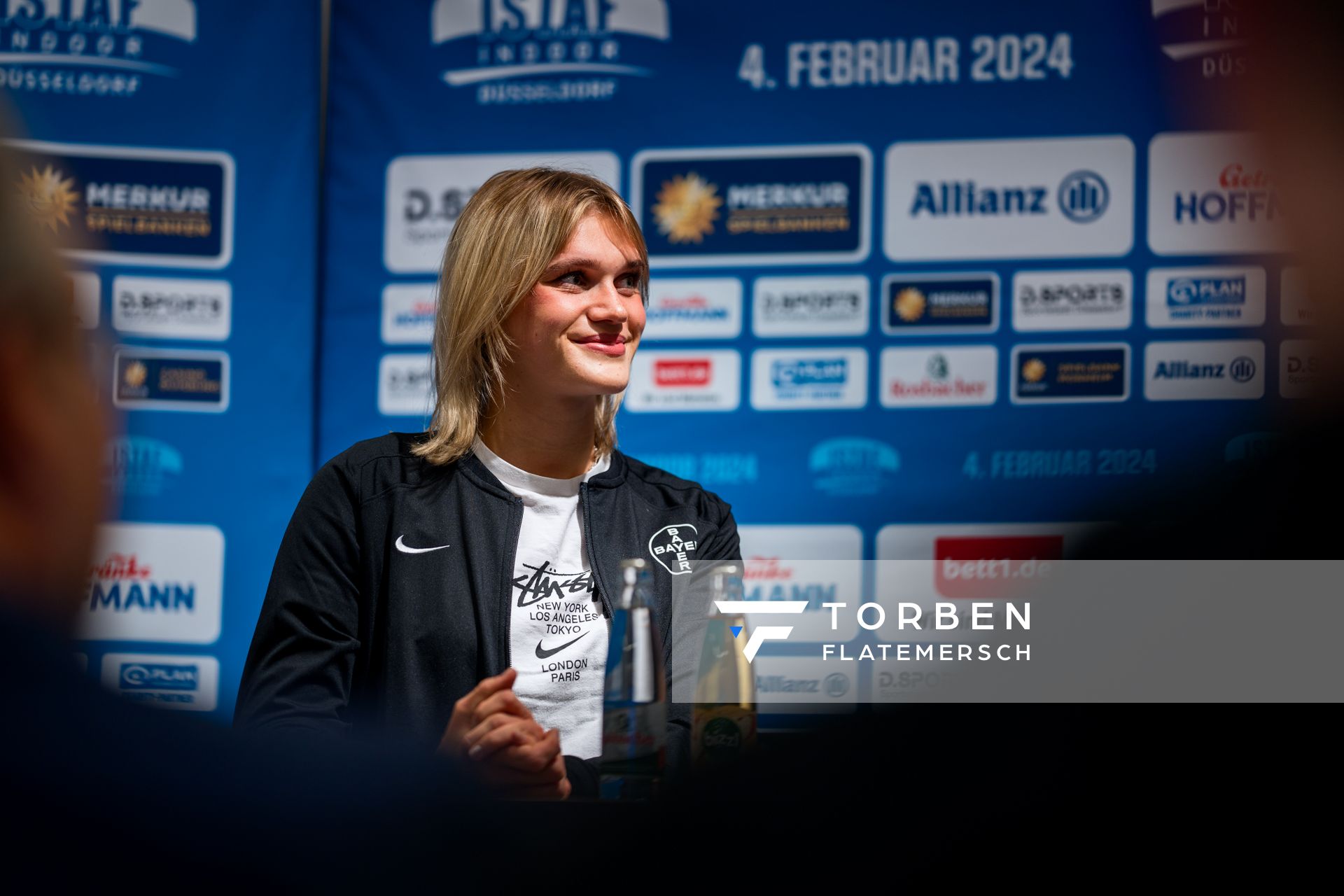 Franziska Schuster (GER) während der internationalen Pressekonferenz zum 4. ISTAF INDOOR Düsseldorf am 02.02.2024 im Meliá Hotel in Düsseldorf