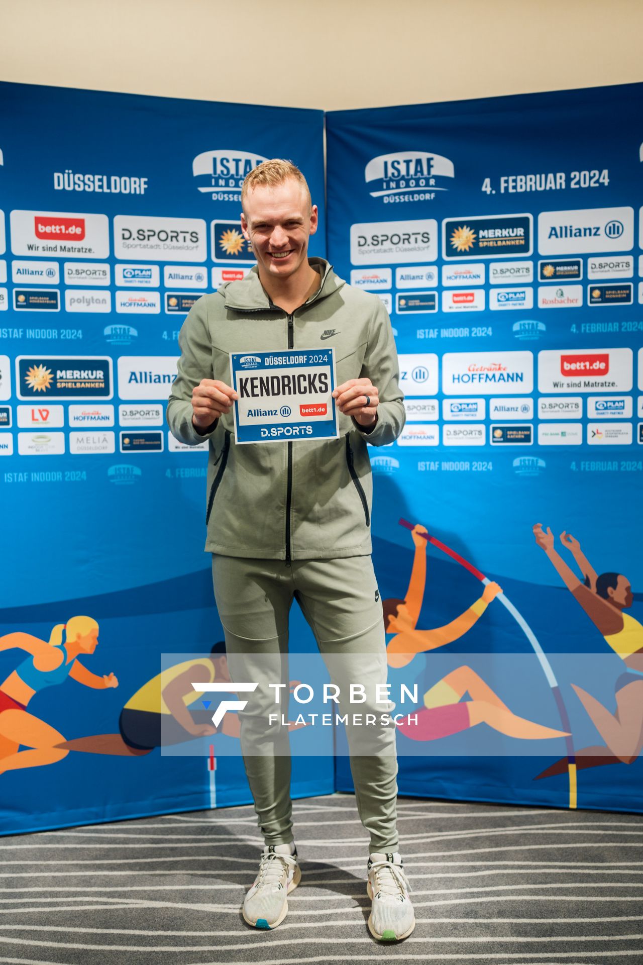 Sam Kendricks (USA) während der internationalen Pressekonferenz zum 4. ISTAF INDOOR Düsseldorf am 02.02.2024 im Meliá Hotel in Düsseldorf