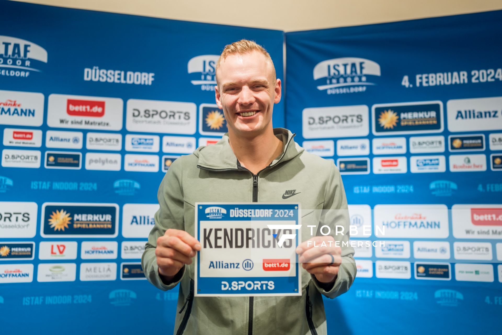 Sam Kendricks (USA) während der internationalen Pressekonferenz zum 4. ISTAF INDOOR Düsseldorf am 02.02.2024 im Meliá Hotel in Düsseldorf