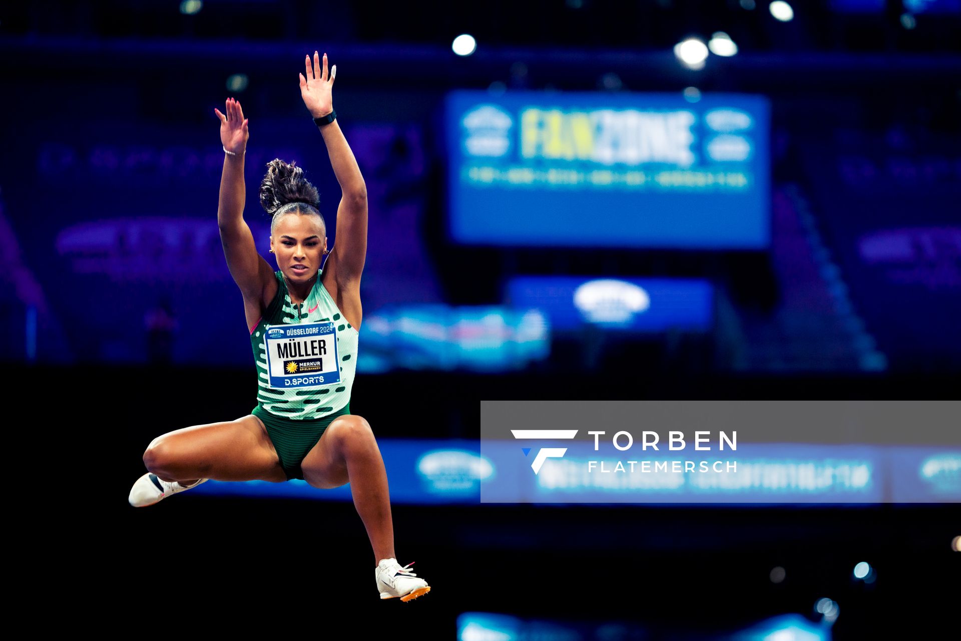Laura Raquel Müller (GER/Unterländer LG) beim Weitsprung beim 4. ISTAF INDOOR Düsseldorf am 04.02.2024 im PSD Bank Dome in Düsseldorf