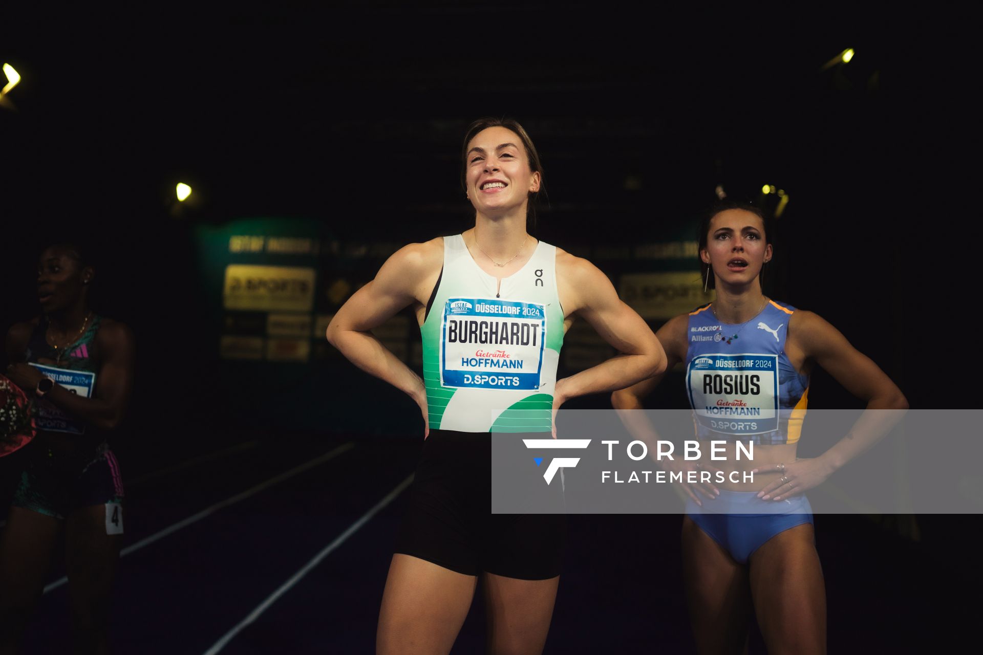 Alexandra Burghardt (GER/LG Gendorf Wacker Burghausen), Rani Rosius (BEL) beim 4. ISTAF INDOOR Düsseldorf am 04.02.2024 im PSD Bank Dome in Düsseldorf