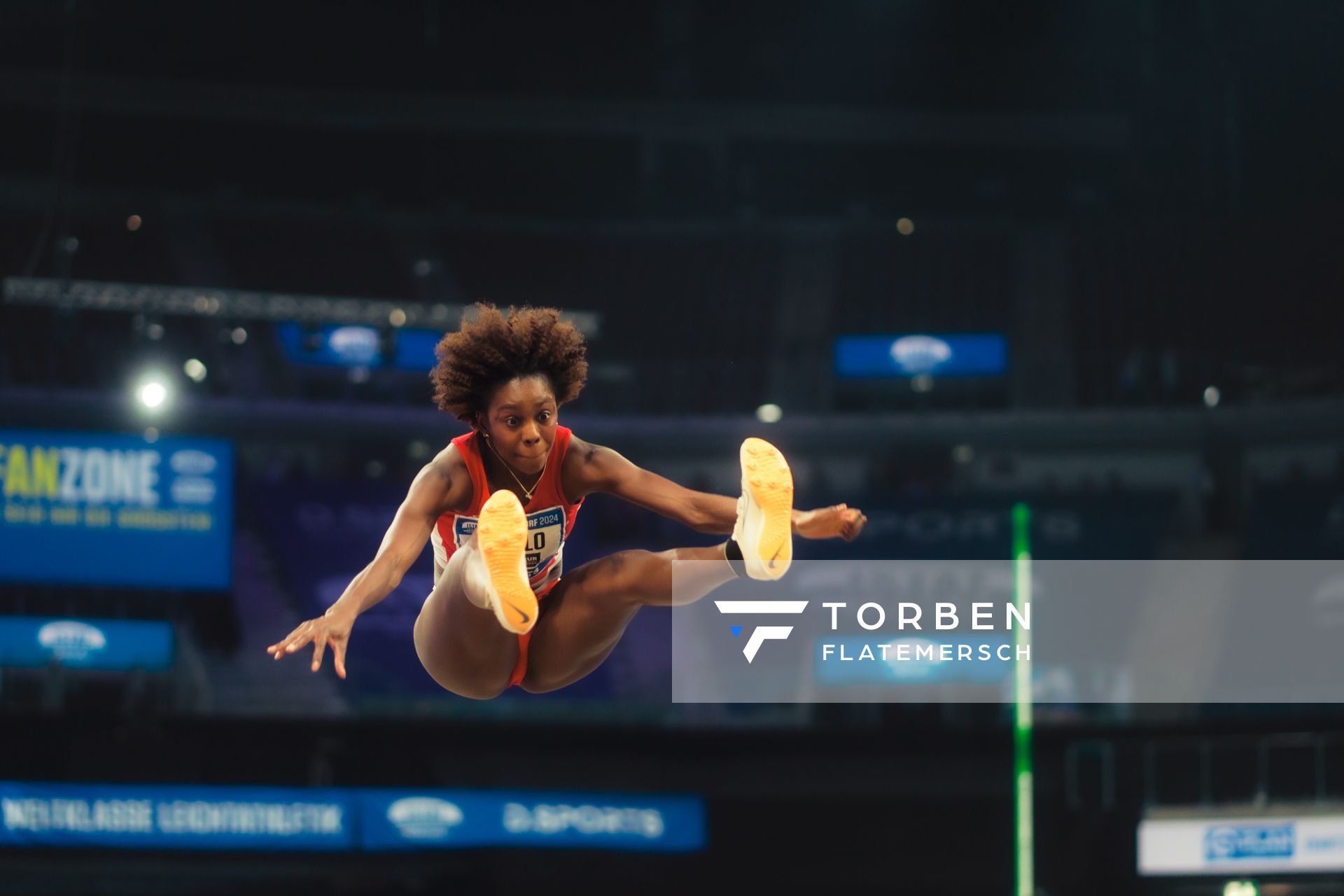 Maryse Luzolo (GER/Königsteiner LV) im Weitsprung beim 4. ISTAF INDOOR Düsseldorf am 04.02.2024 im PSD Bank Dome in Düsseldorf