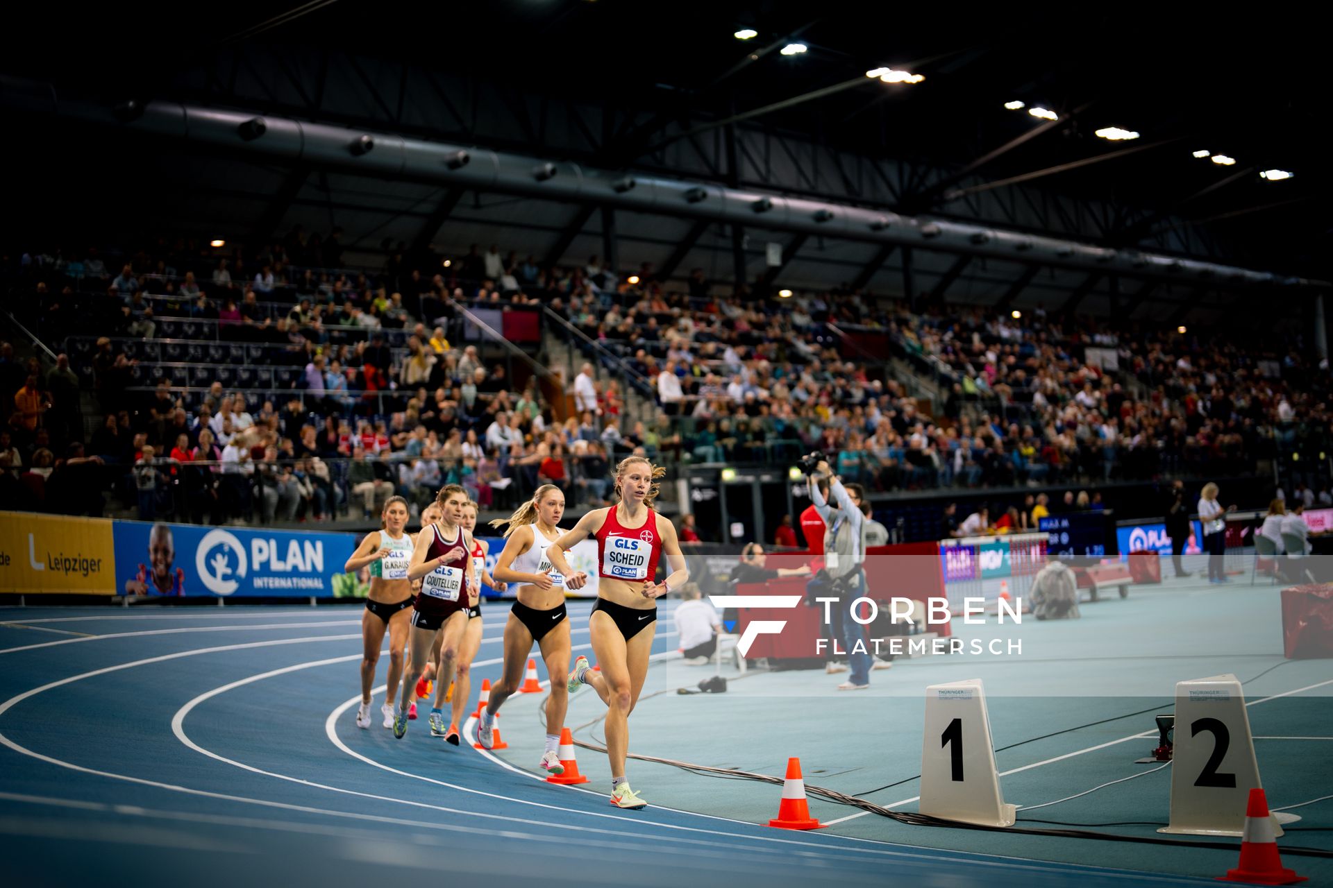 Berit Scheid (TSV Bayer 04 Leverkusen) am 17.02.2024 während den 71. Deutschen Leichtathletik-Hallenmeisterschaften in der QUARTERBACK Immobilien ARENA in Leipzig