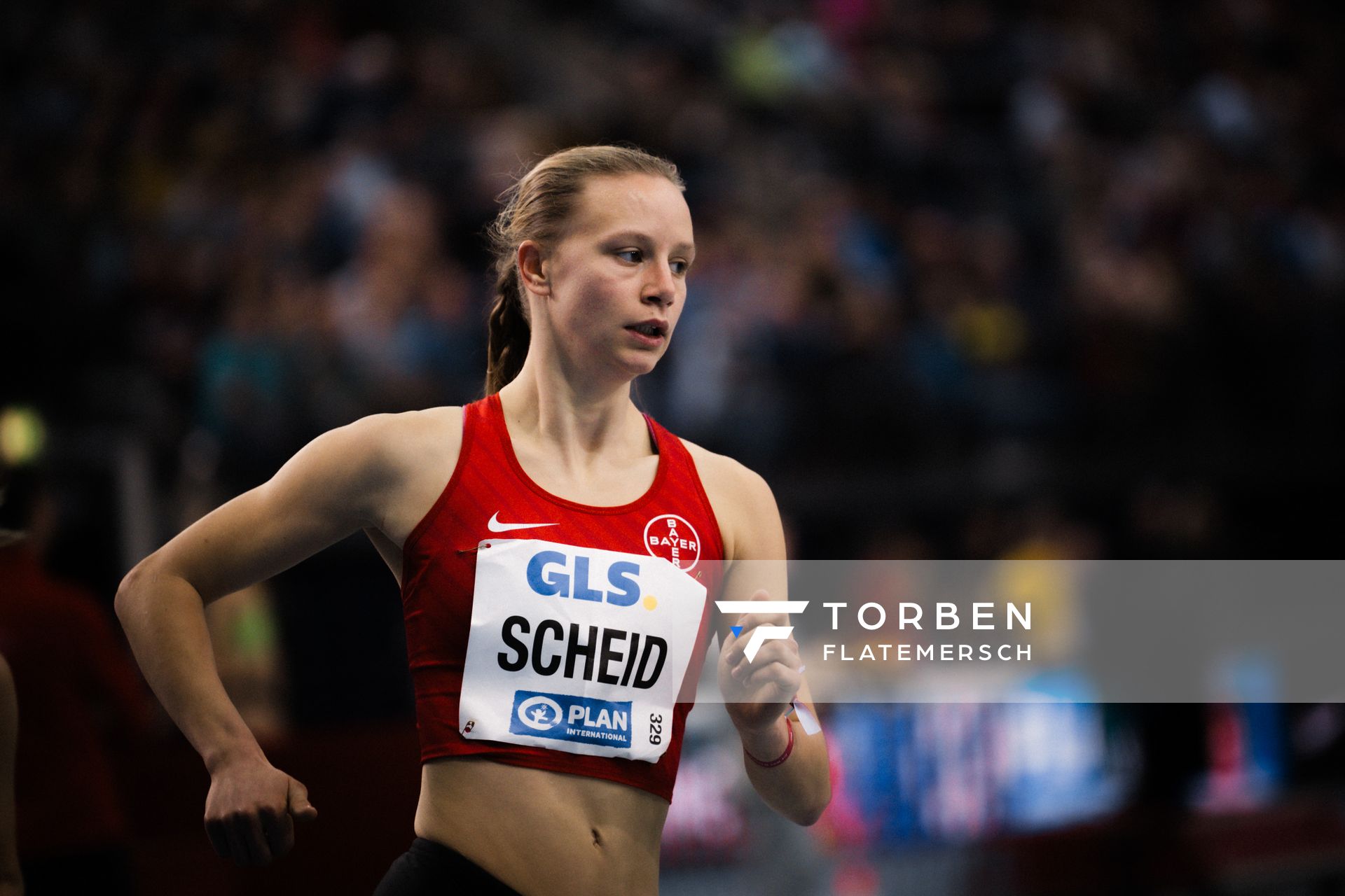 Berit Scheid (TSV Bayer 04 Leverkusen) am 17.02.2024 während den 71. Deutschen Leichtathletik-Hallenmeisterschaften in der QUARTERBACK Immobilien ARENA in Leipzig