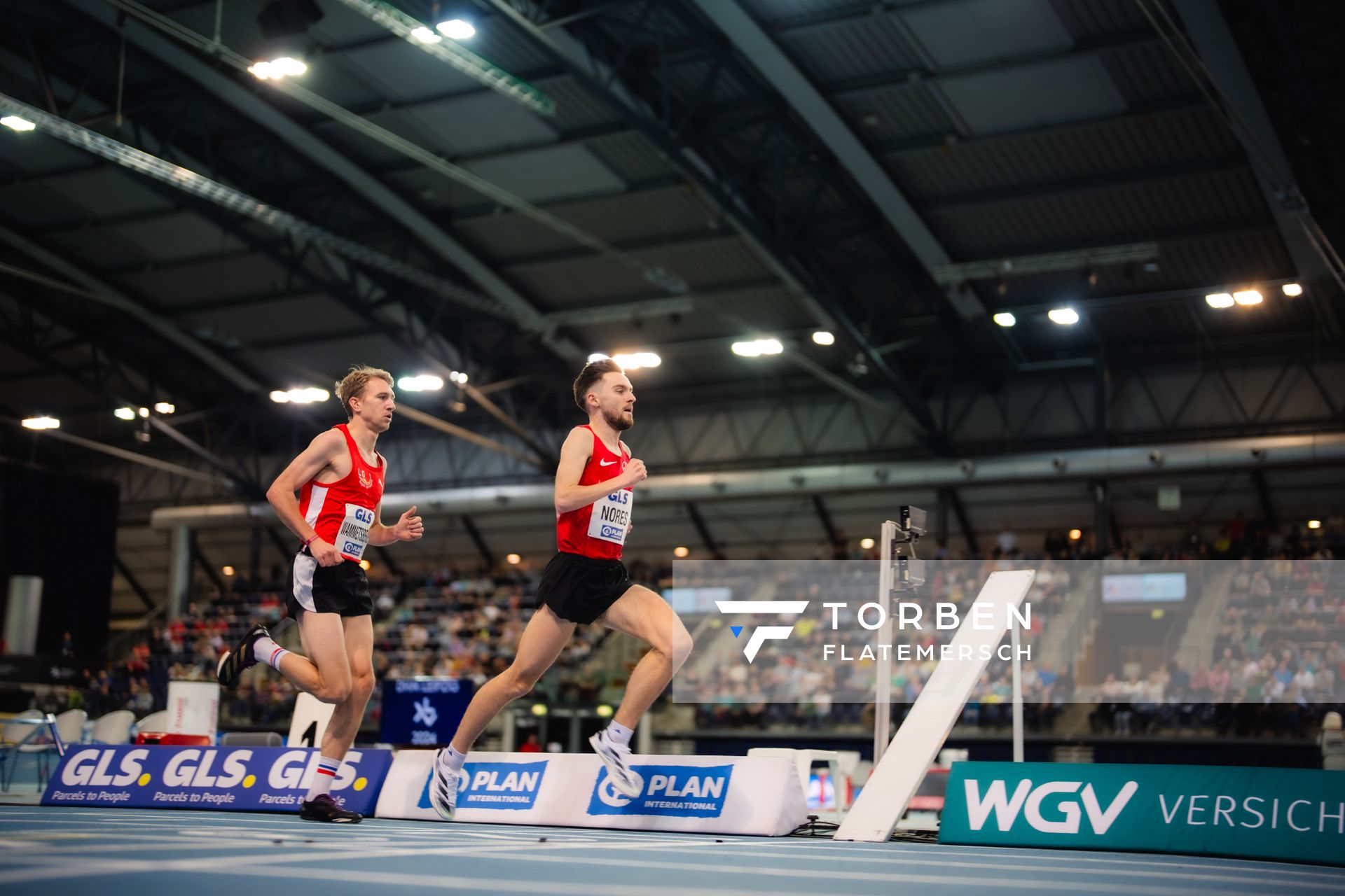 Max Nores (TSV Bayer 04 Leverkusen) am 17.02.2024 während den 71. Deutschen Leichtathletik-Hallenmeisterschaften in der QUARTERBACK Immobilien ARENA in Leipzig