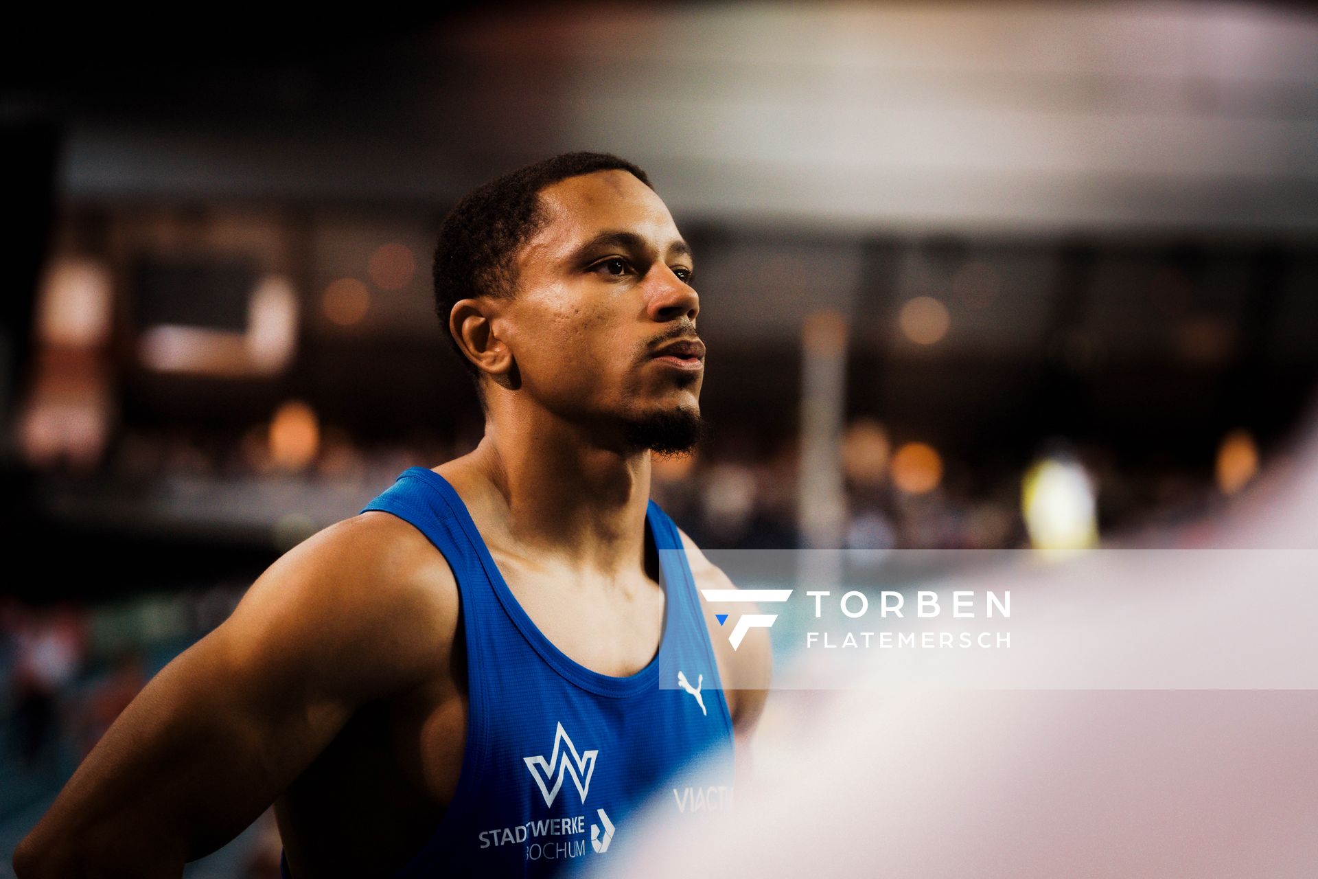 Michael Bryan (TV Wattenscheid 01) am 18.02.2024 während den 71. Deutschen Leichtathletik-Hallenmeisterschaften in der QUARTERBACK Immobilien ARENA in Leipzig