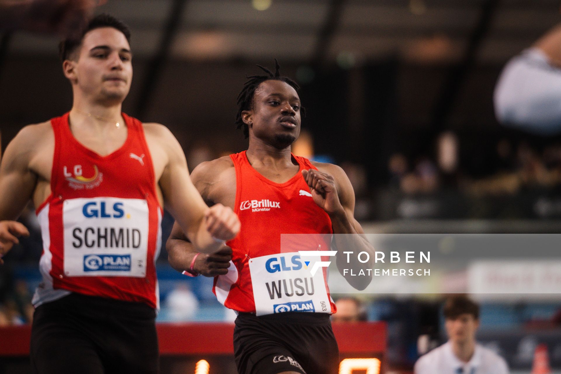 Gabriel Wusu (LG Brillux Münster) am 18.02.2024 während den 71. Deutschen Leichtathletik-Hallenmeisterschaften in der QUARTERBACK Immobilien ARENA in Leipzig