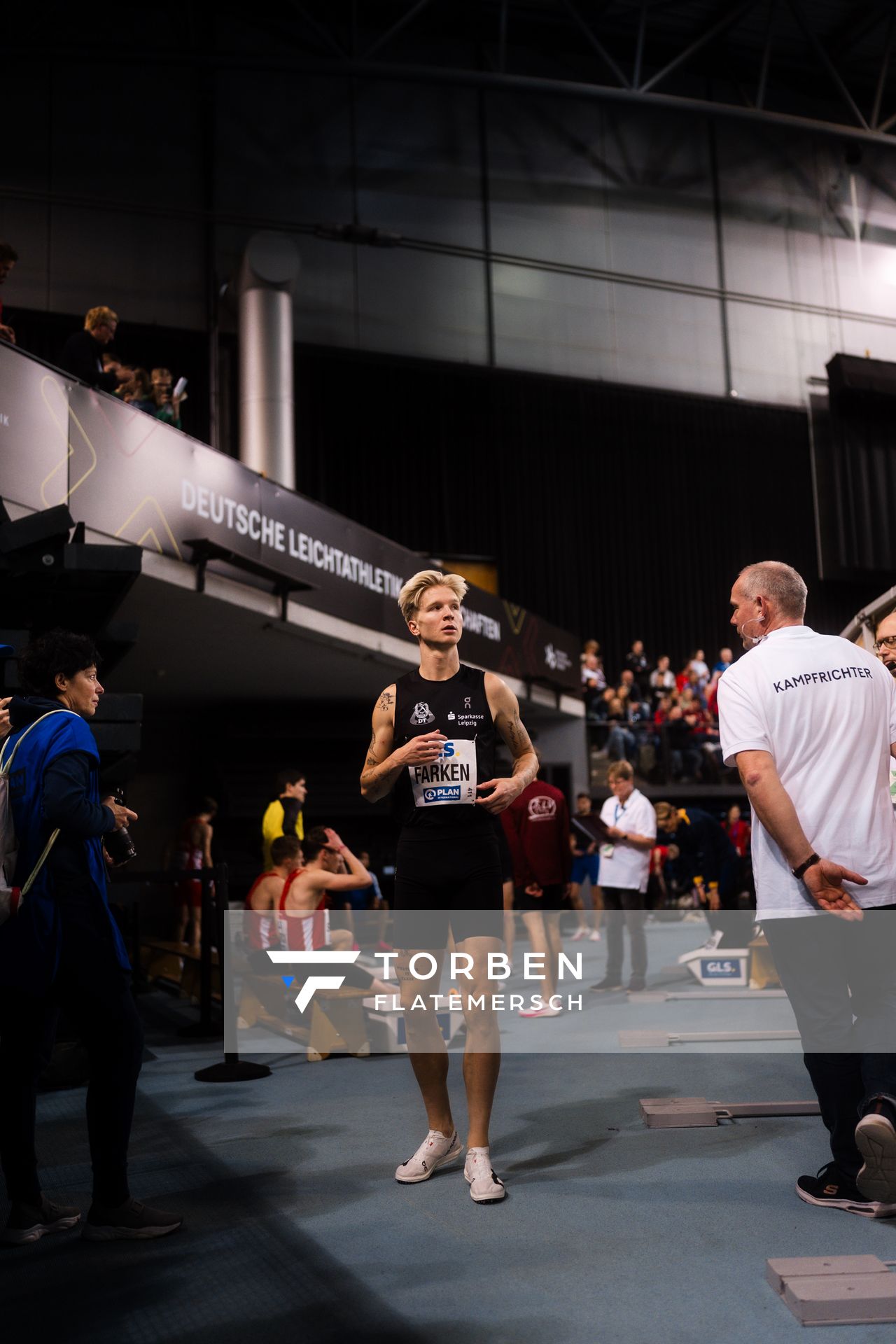 Robert Farken (SC DHfK Leipzig e.V.) am 18.02.2024 während den 71. Deutschen Leichtathletik-Hallenmeisterschaften in der QUARTERBACK Immobilien ARENA in Leipzig