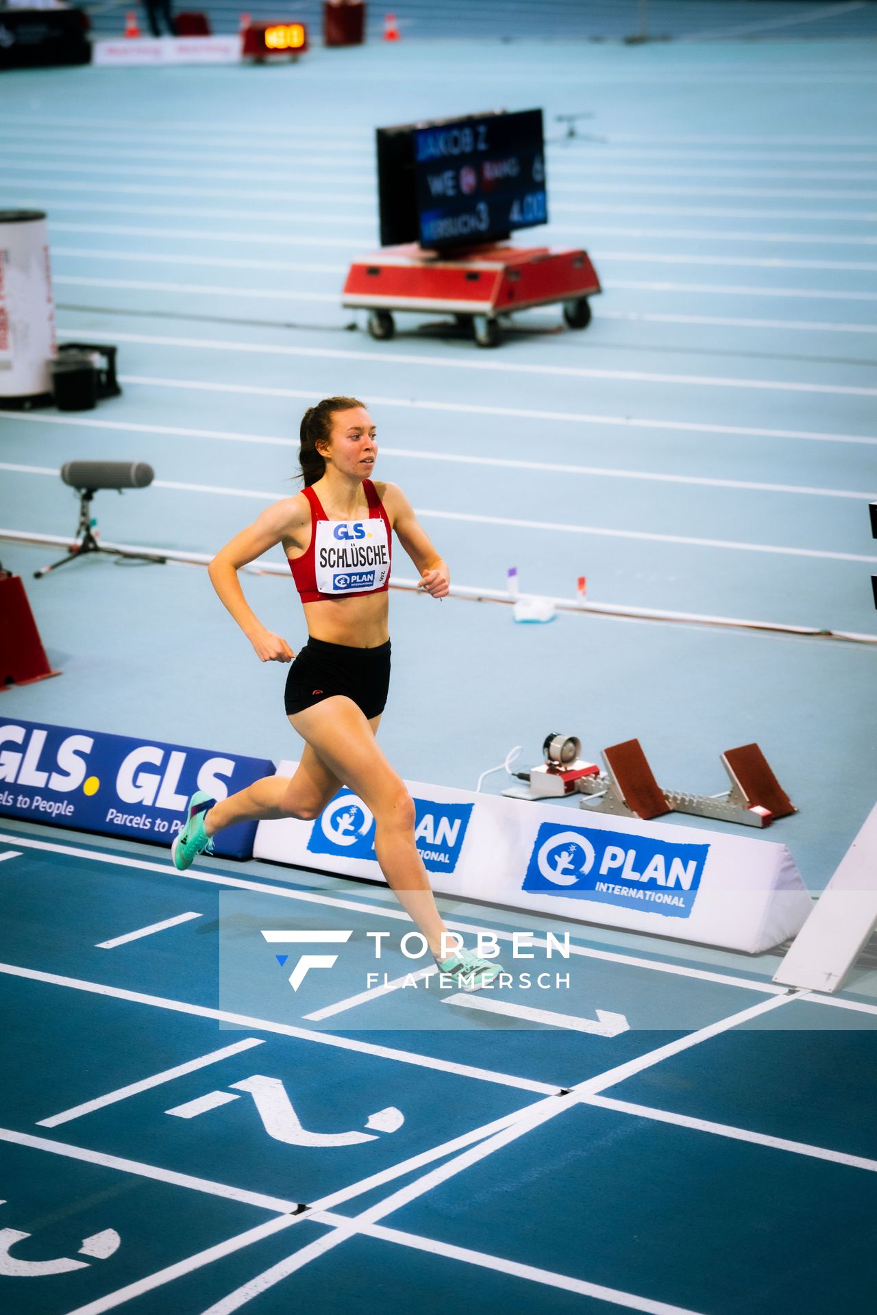 Jana Schlüsche (VfL Eintracht Hannover) am 18.02.2024 während den 71. Deutschen Leichtathletik-Hallenmeisterschaften in der QUARTERBACK Immobilien ARENA in Leipzig