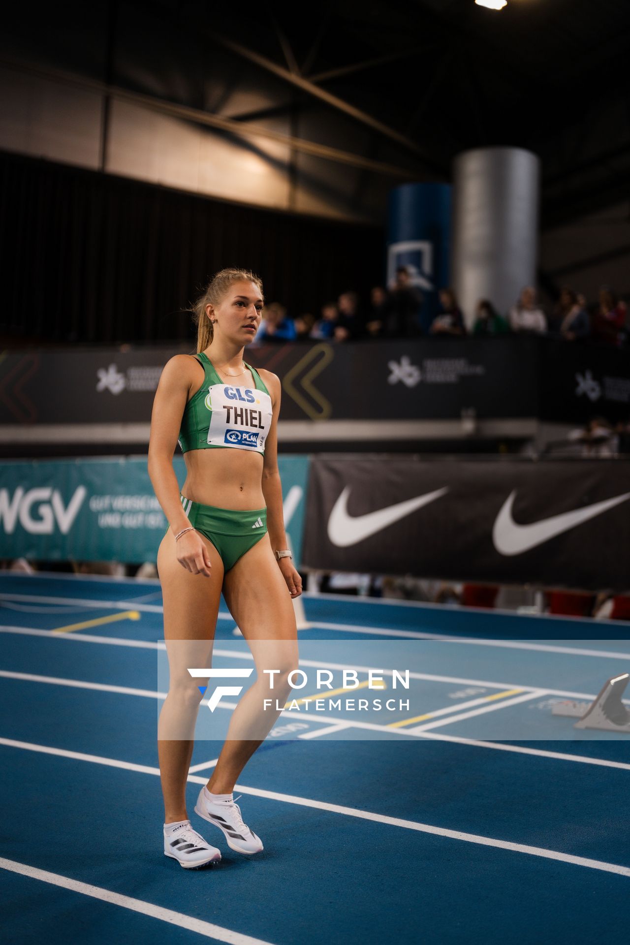 Luna Thiel (VfL Wolfsburg) am 18.02.2024 während den 71. Deutschen Leichtathletik-Hallenmeisterschaften in der QUARTERBACK Immobilien ARENA in Leipzig