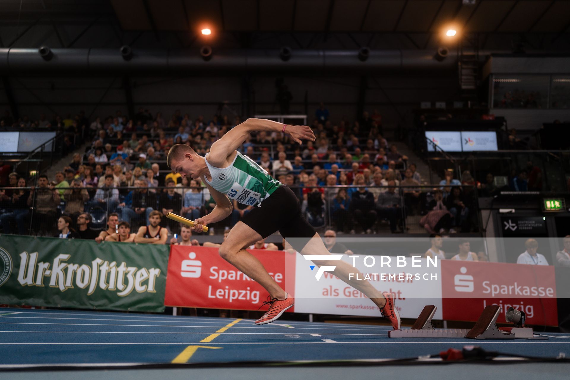 Max Husemann (Eintracht Hildesheim) am 18.02.2024 während den 71. Deutschen Leichtathletik-Hallenmeisterschaften in der QUARTERBACK Immobilien ARENA in Leipzig