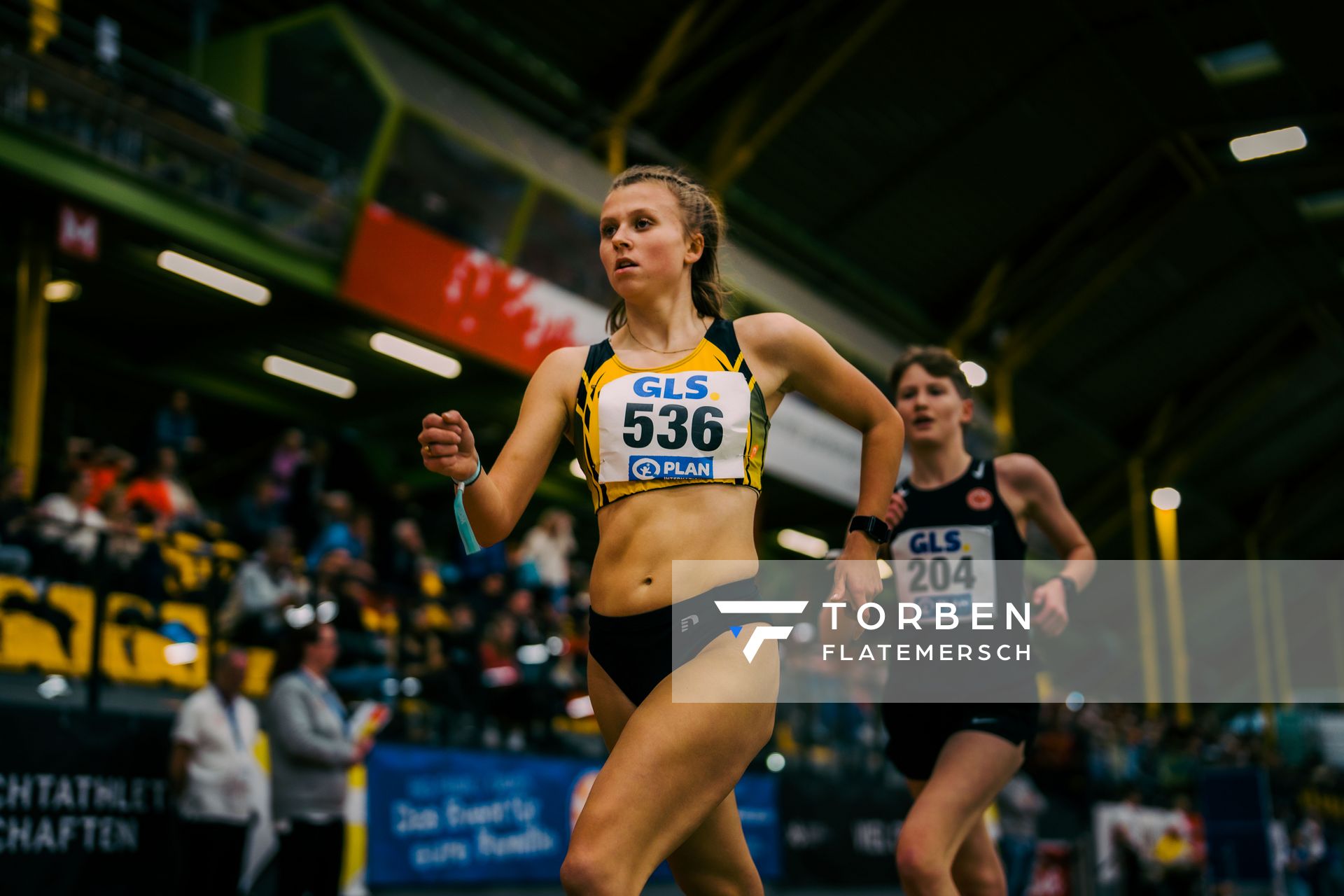 Kylie Garreis (LG Vogtland) waehrend der 55. Deutsche Jugend-Hallenmeisterschaften U20 am 24.02.2024 in der Helmut-Körnig-Halle in Dortmund