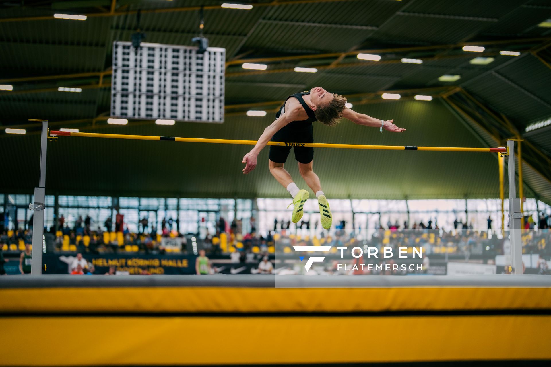 Keon Schmidt-Gothan (LG Stadtwerke München) waehrend der 55. Deutsche Jugend-Hallenmeisterschaften U20 am 25.02.2024 in der Helmut-Körnig-Halle in Dortmund