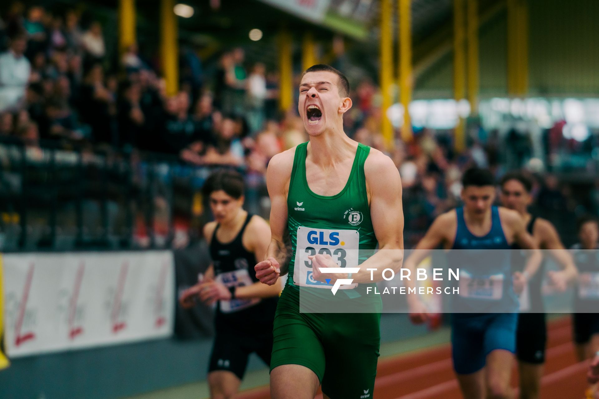 Max Husemann (Eintracht Hildesheim) gewinnt im 400m Finale waehrend der 55. Deutsche Jugend-Hallenmeisterschaften U20 am 25.02.2024 in der Helmut-Körnig-Halle in Dortmund