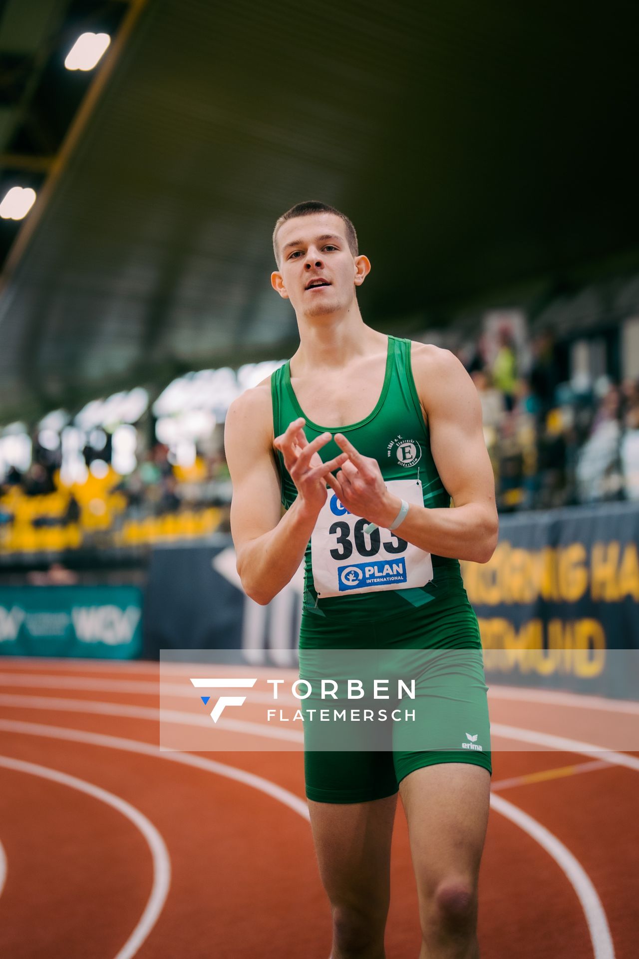 Max Husemann (Eintracht Hildesheim) gewinnt im 400m Finale waehrend der 55. Deutsche Jugend-Hallenmeisterschaften U20 am 25.02.2024 in der Helmut-Körnig-Halle in Dortmund