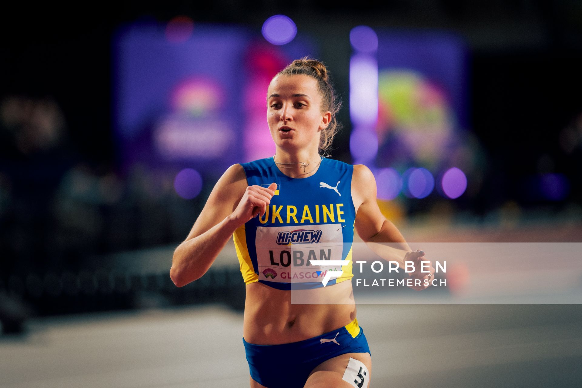 Yuliya Loban (UKR/Ukraine) am 01.03.2024 bei den World Athletics Indoor Championships in Glasgow (Schottland / Vereinigtes Königreich)