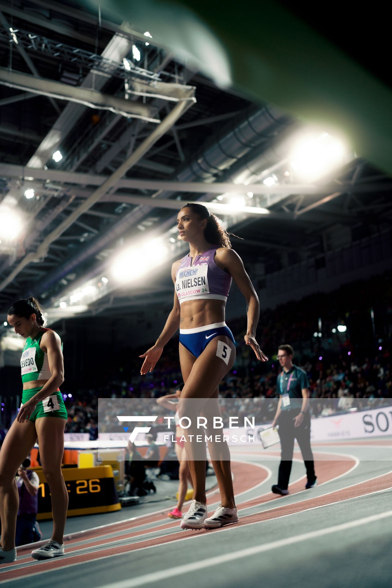 Laviai Nielsen (GBR/Great Britain) im 400m Vorlauf am 01.03.2024 bei den World Athletics Indoor Championships in Glasgow (Schottland / Vereinigtes Königreich)