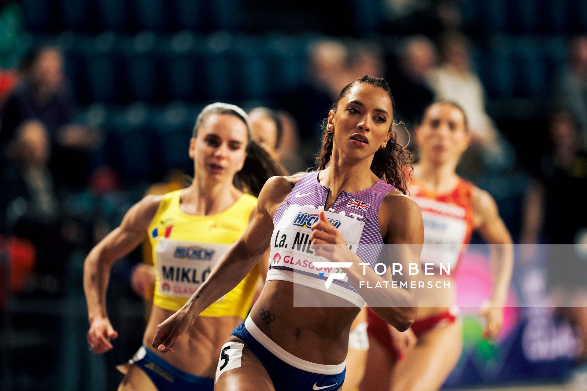 Laviai Nielsen (GBR/Great Britain) im 400m Vorlauf am 01.03.2024 bei den World Athletics Indoor Championships in Glasgow (Schottland / Vereinigtes Königreich)