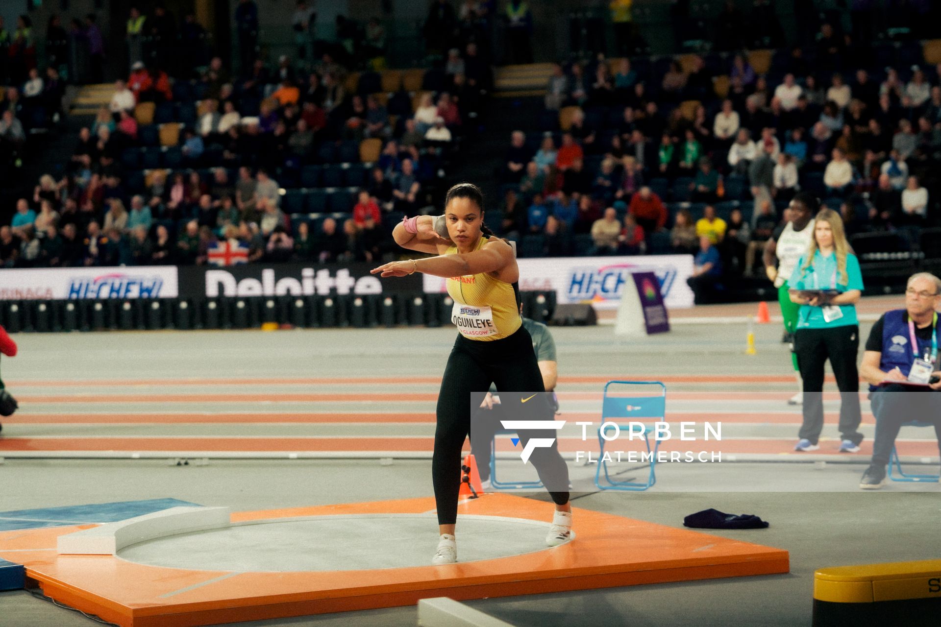 Yemisi Ogunleye (GER/Germany) beim Kugelstoßen am 01.03.2024 bei den World Athletics Indoor Championships in Glasgow (Schottland / Vereinigtes Königreich)