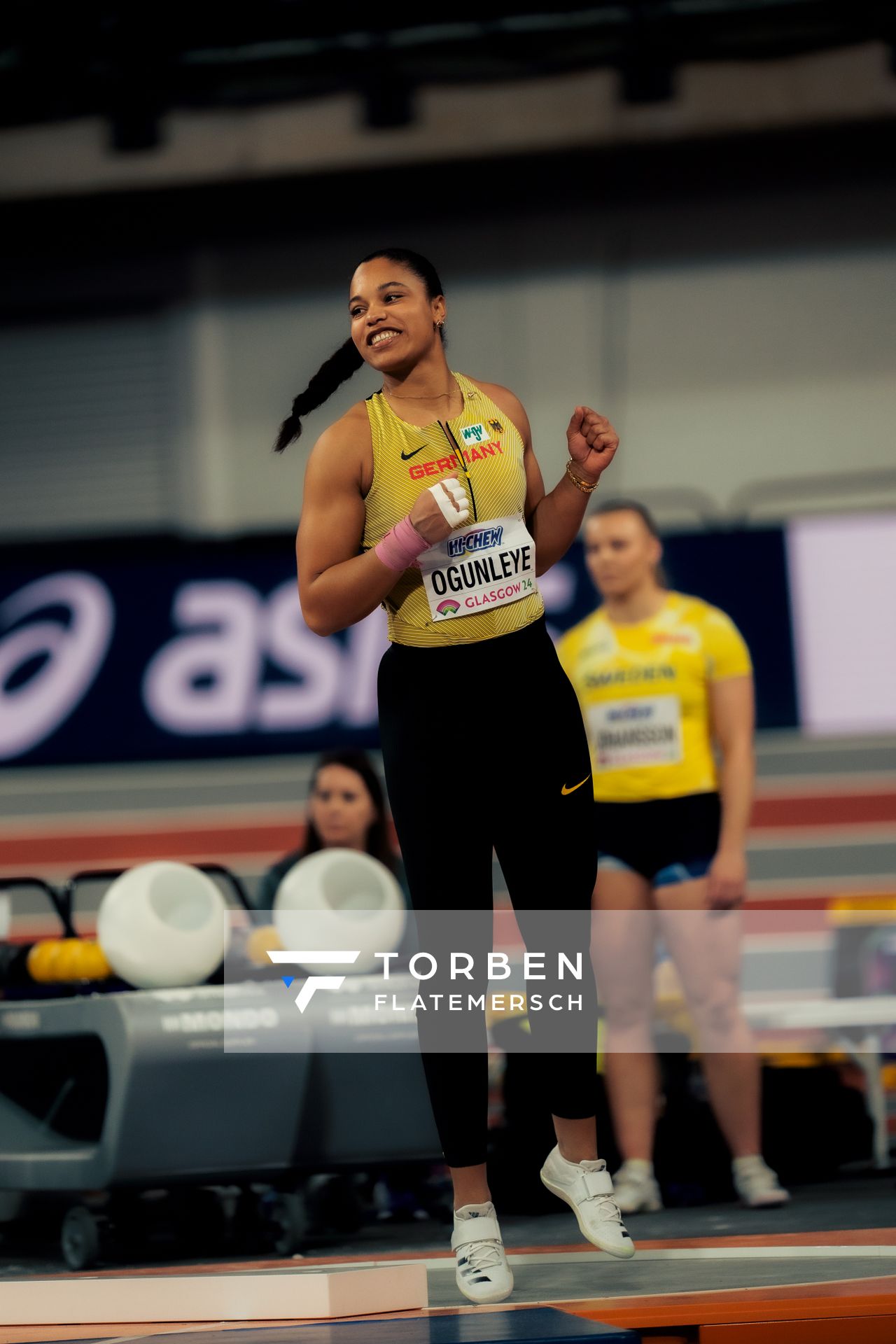 Yemisi Ogunleye (GER/Germany) beim Kugelstoßen am 01.03.2024 bei den World Athletics Indoor Championships in Glasgow (Schottland / Vereinigtes Königreich)