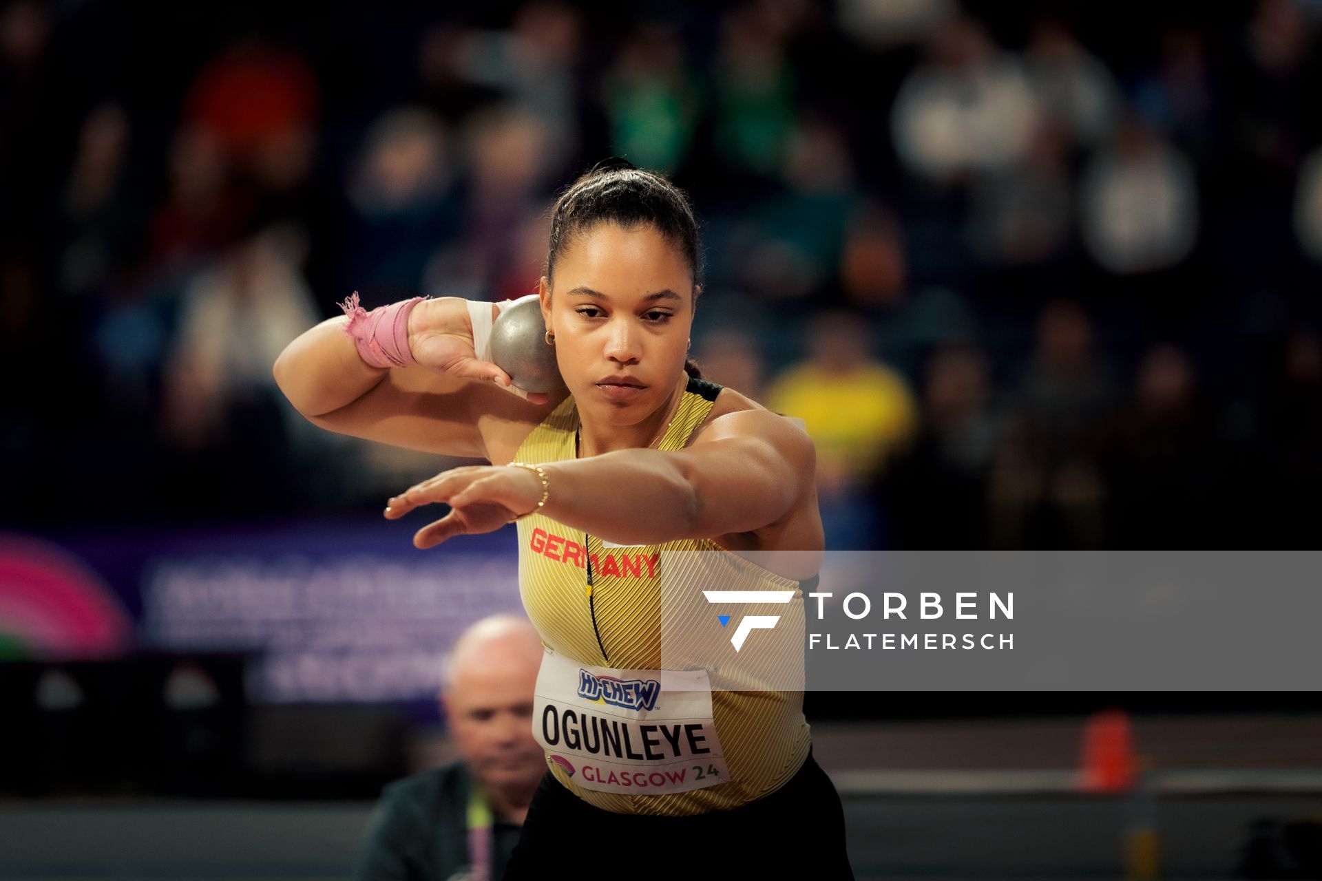 Yemisi Ogunleye (GER/Germany) beim Kugelstoßen am 01.03.2024 bei den World Athletics Indoor Championships in Glasgow (Schottland / Vereinigtes Königreich)