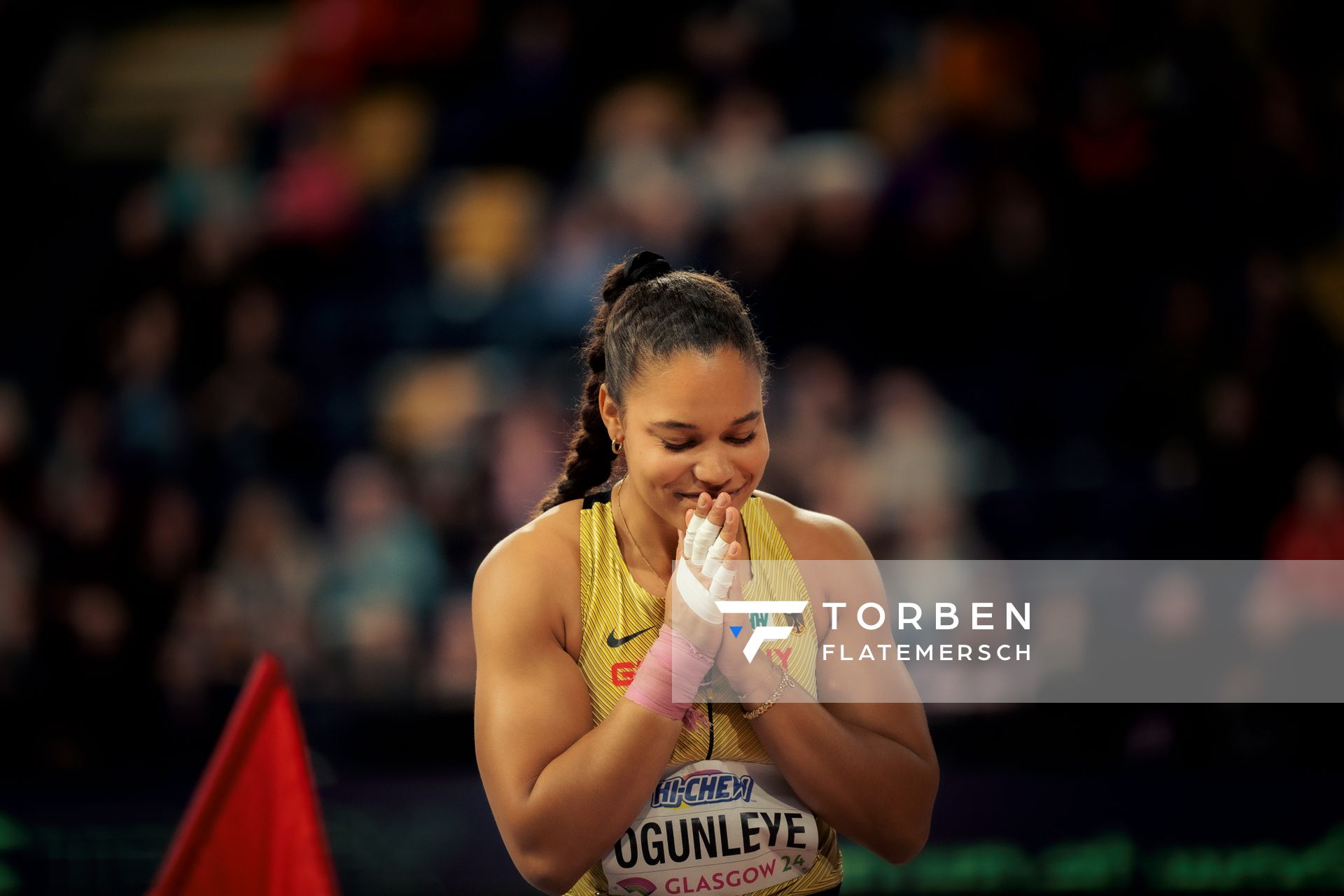 Yemisi Ogunleye (GER/Germany) beim Kugelstoßen am 01.03.2024 bei den World Athletics Indoor Championships in Glasgow (Schottland / Vereinigtes Königreich)