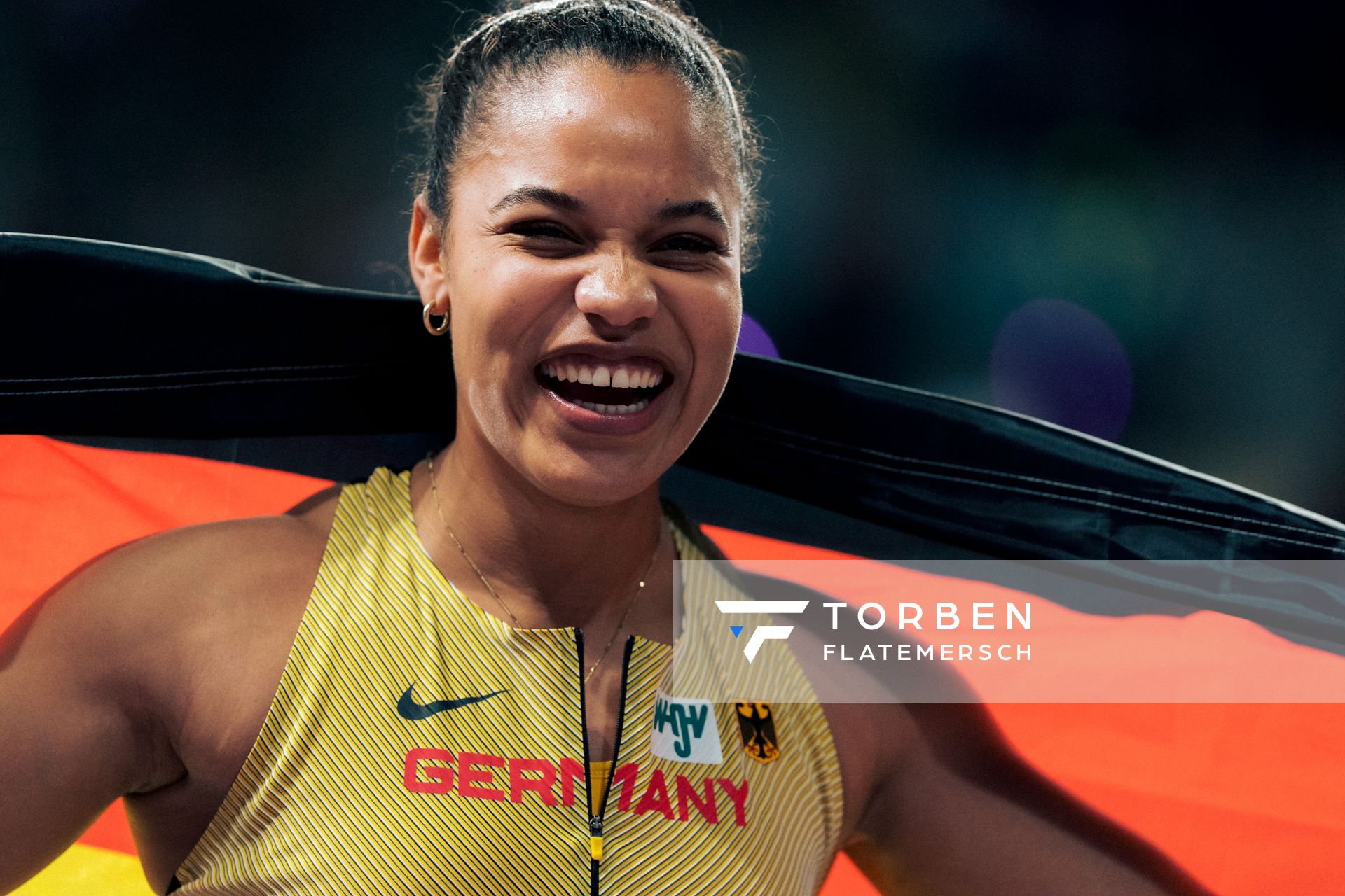 Yemisi Ogunleye (GER/Germany) am 01.03.2024 bei den World Athletics Indoor Championships in Glasgow (Schottland / Vereinigtes Königreich)