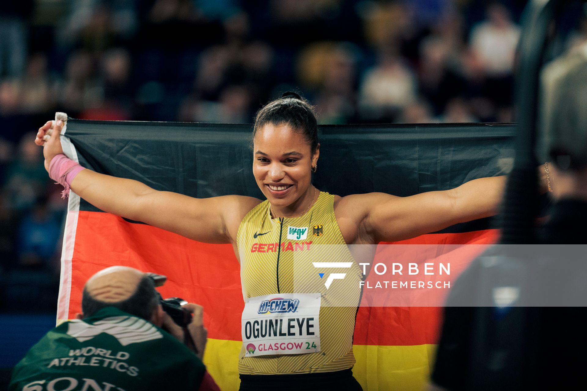 Yemisi Ogunleye (GER/Germany) beim Kugelstoßen am 01.03.2024 bei den World Athletics Indoor Championships in Glasgow (Schottland / Vereinigtes Königreich)