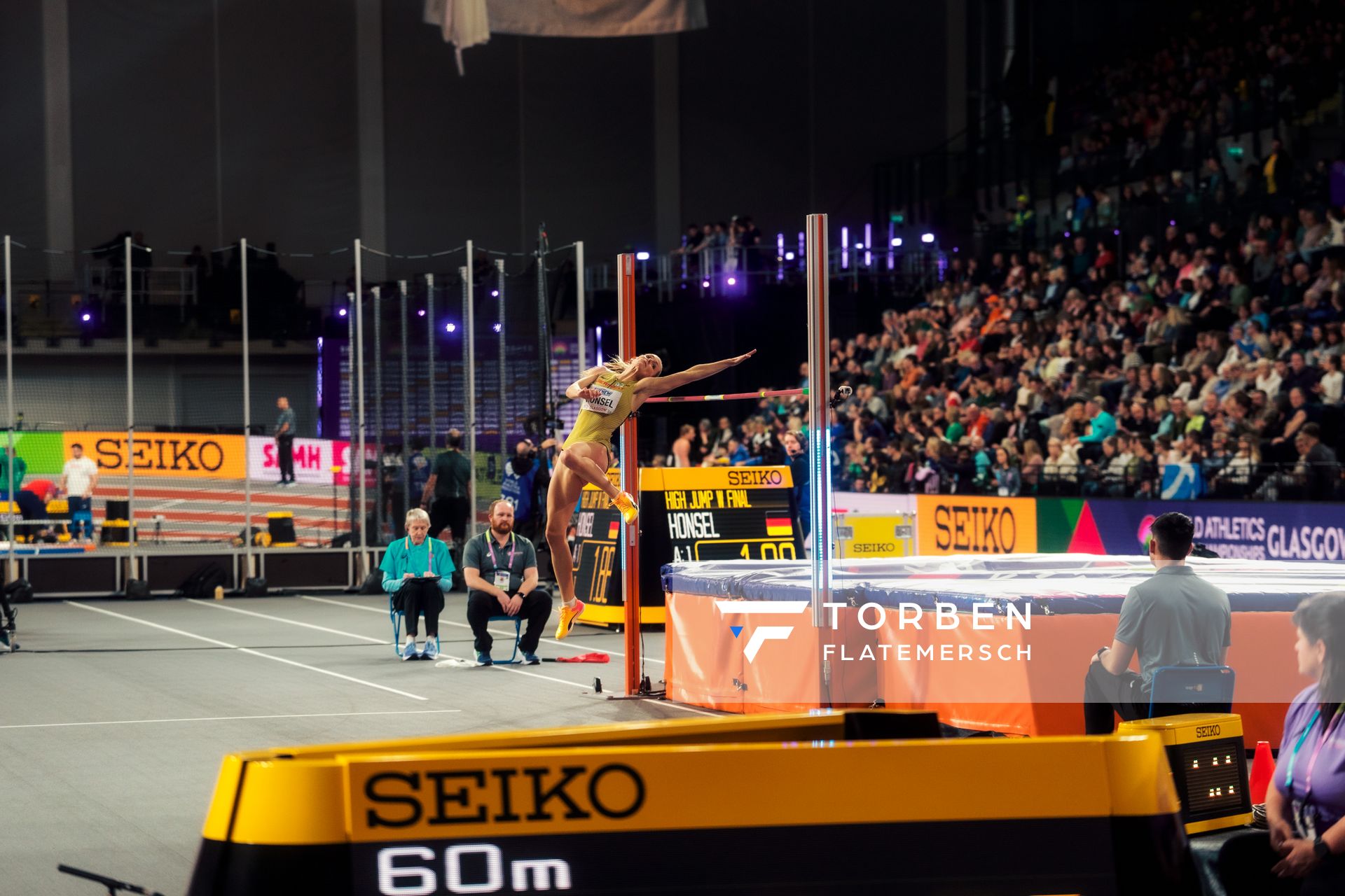 Christina Honsel (GER/Germany) im Hochsprung am 01.03.2024 bei den World Athletics Indoor Championships in Glasgow (Schottland / Vereinigtes Königreich)