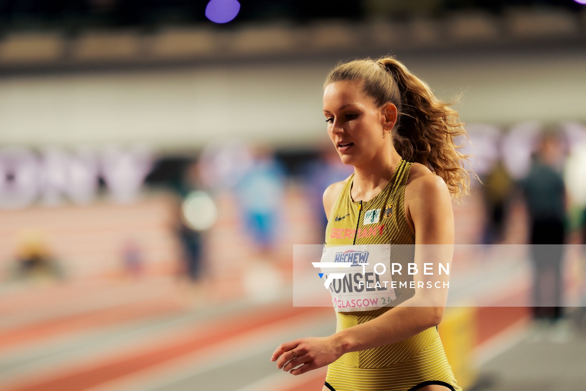 Christina Honsel (GER/Germany) im Hochsprung am 01.03.2024 bei den World Athletics Indoor Championships in Glasgow (Schottland / Vereinigtes Königreich)