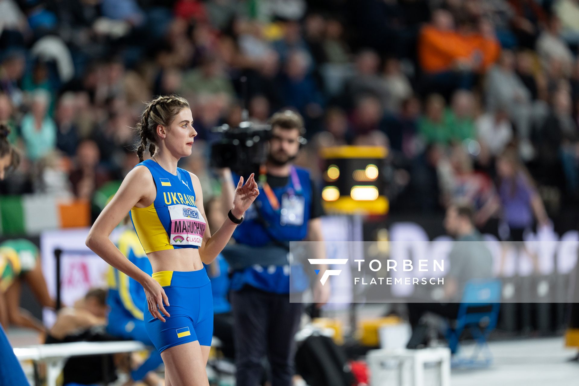 Yaroslava Mahuchikh (UKR/Ukraine) im Hochsprung am 01.03.2024 bei den World Athletics Indoor Championships in Glasgow (Schottland / Vereinigtes Königreich)
