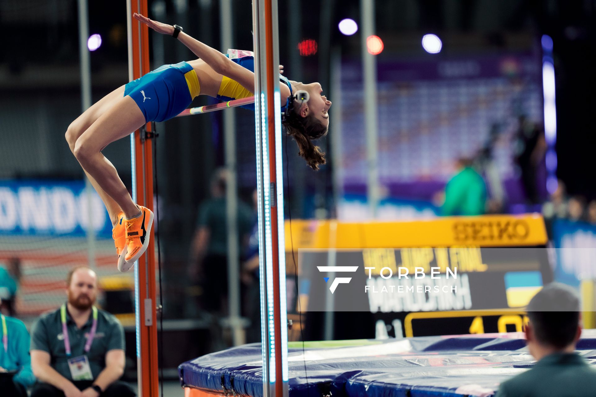 Yaroslava Mahuchikh (UKR/Ukraine) am 01.03.2024 bei den World Athletics Indoor Championships in Glasgow (Schottland / Vereinigtes Königreich)