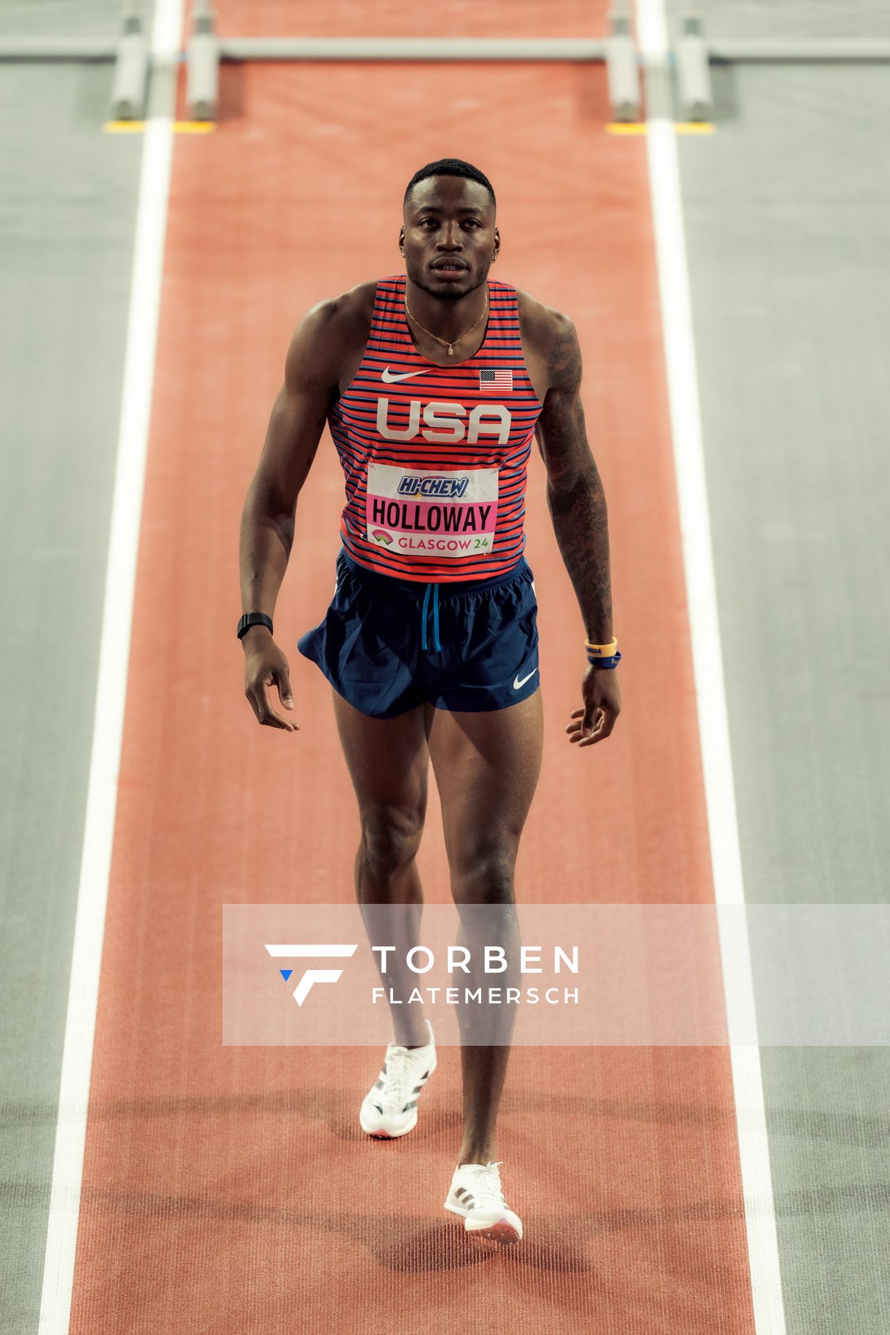 Grant Holloway (USA/United States of America) am 02.03.2024 bei den World Athletics Indoor Championships in Glasgow (Schottland / Vereinigtes Königreich)