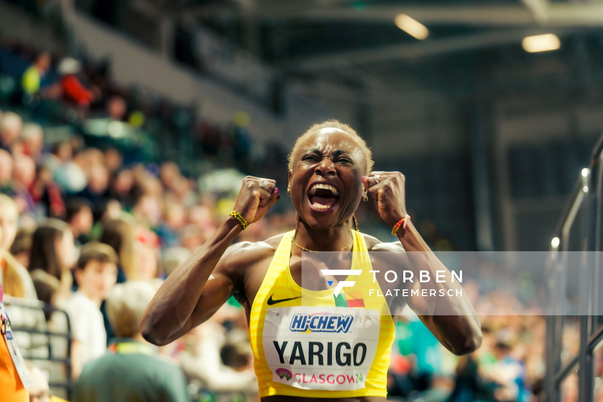 Noelie Yarigo (BEN) am 02.03.2024 bei den World Athletics Indoor Championships in Glasgow (Schottland / Vereinigtes Königreich)