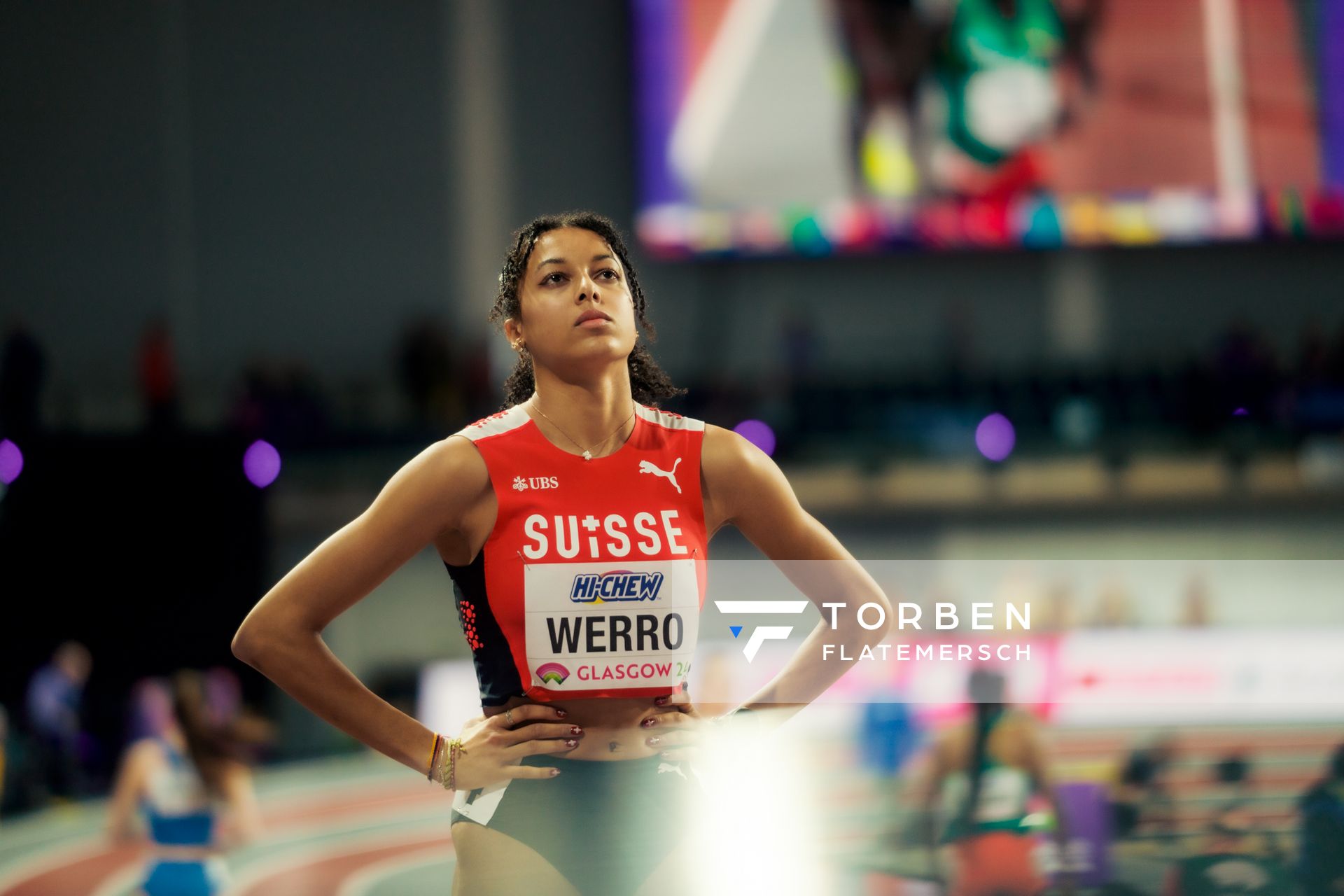 Audrey Werro (SUI/Switzerland) am 02.03.2024 bei den World Athletics Indoor Championships in Glasgow (Schottland / Vereinigtes Königreich)