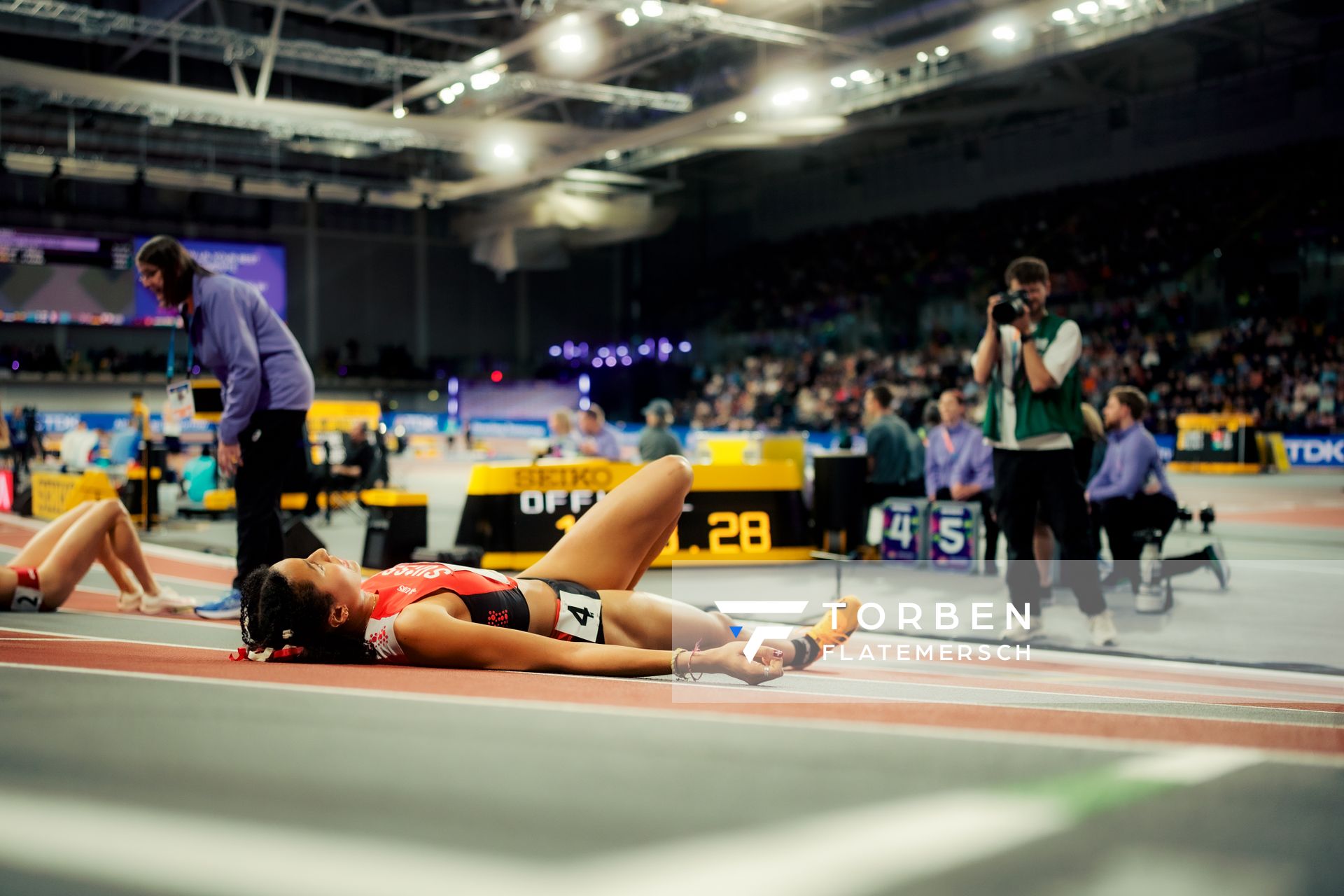 Audrey Werro (SUI/Switzerland) im 800m Halbfinale am 02.03.2024 bei den World Athletics Indoor Championships in Glasgow (Schottland / Vereinigtes Königreich)